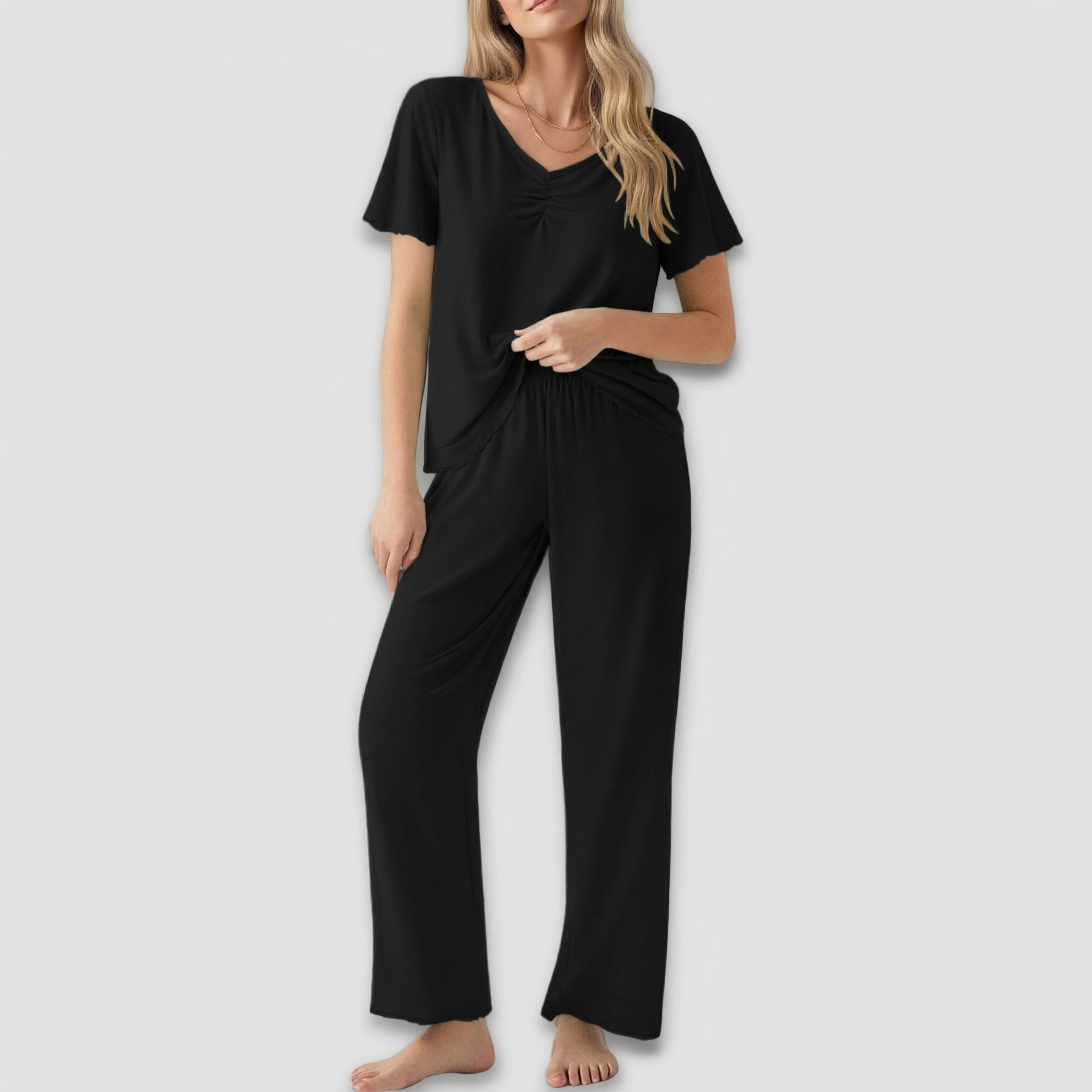 Ekouaer Women’s Soft Pajama Set Short Sleeve Top and Long Pants