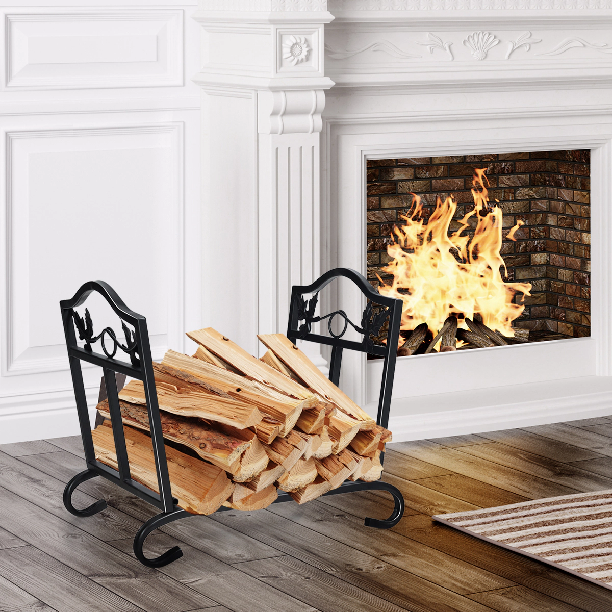 SUGIFT Foldable Steel Firewood Log Rack Wood Storage Holder 160-lb Capacity 17-in Long 4-lb Frame Black