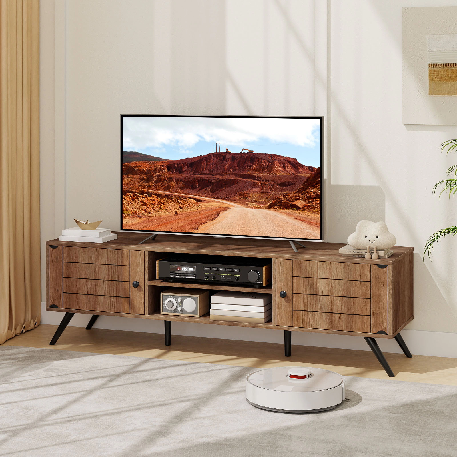 LJG 2-Door TV Stand for TVs up to 65 Inch with Open Shelves