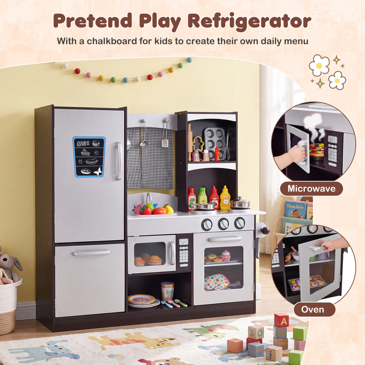 LJG Kids Wooden Modern Kitchen Cooking Pretend Play Set