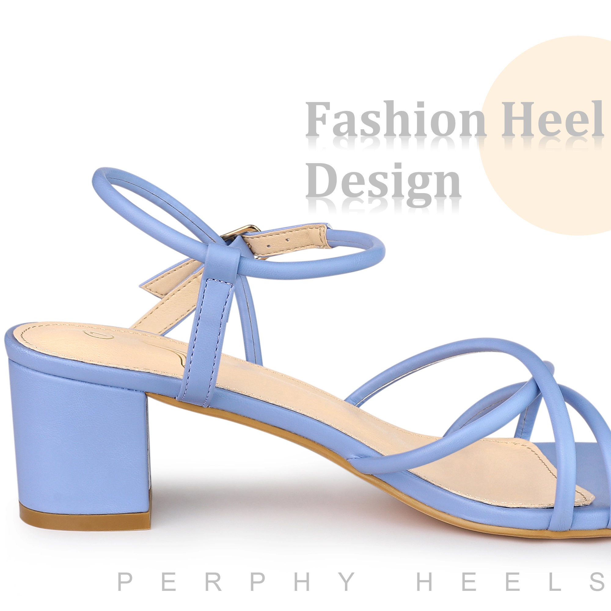 BLISSFUL STEP Women Faux Leather Strappy Square Toe Slingback Chunky Heel Sandals