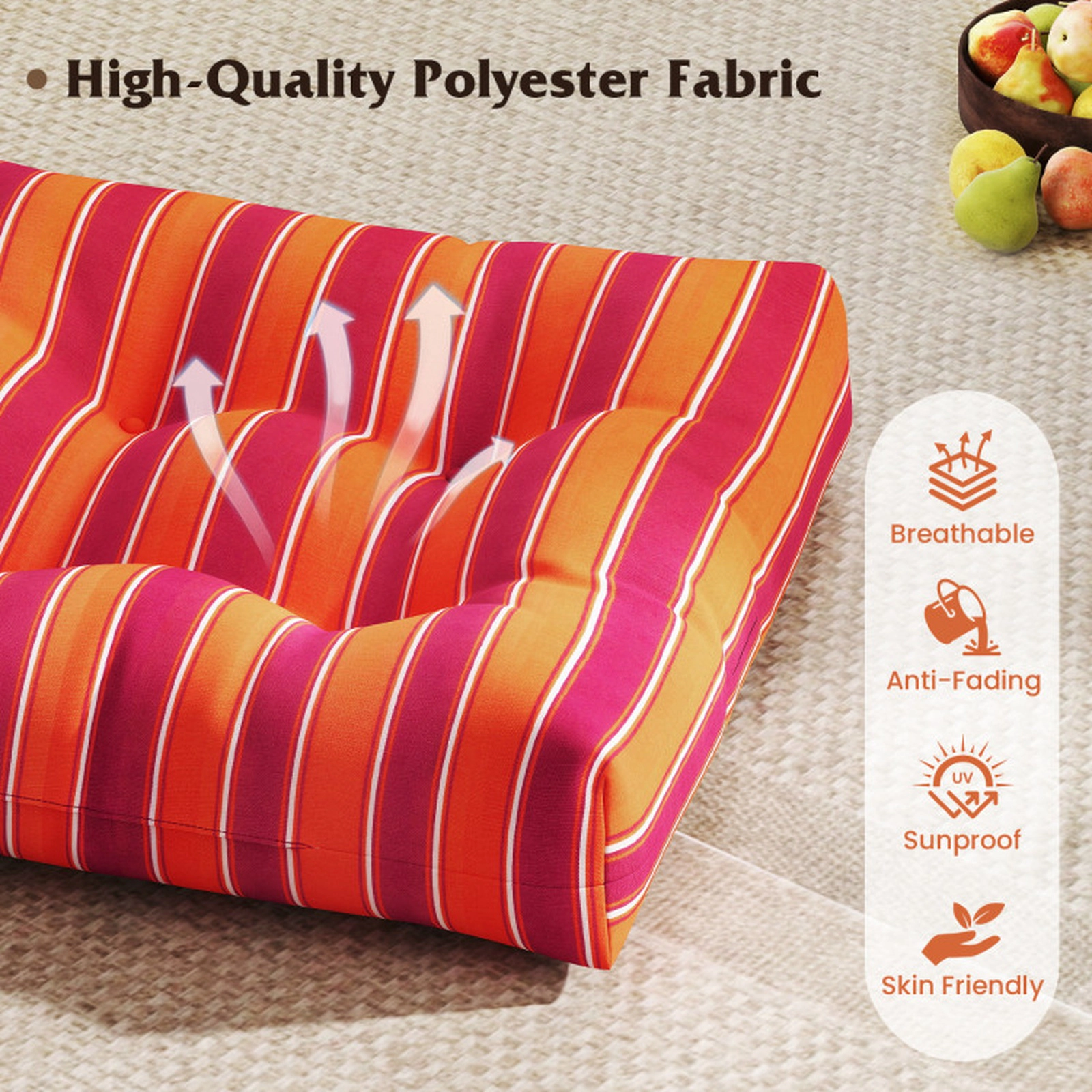 SUGIFT 2-Pack 21-in x 21-in Orange Waterproof Outdoor Patio Chair Seat Cushion Pads with Sun Protection