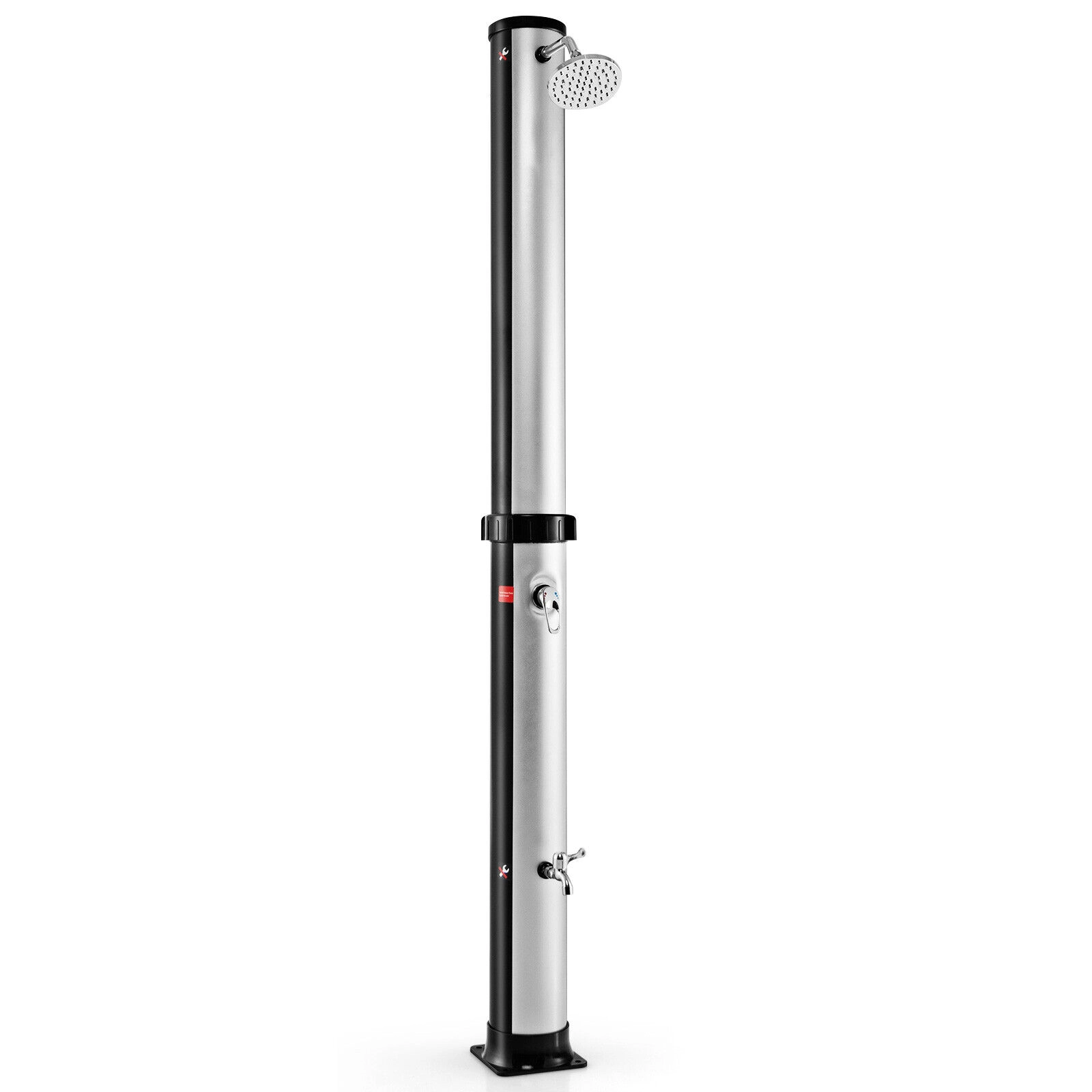 SUGIFT Solar Heated Outdoor Shower Column 10-Gallon Tank 360° Rotating Head Foot Tap 7.2-ft Tall Silver/Black