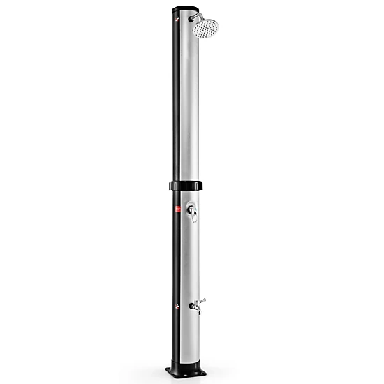 SUGIFT Solar Heated Outdoor Shower Column 10-Gallon Tank 360° Rotating Head Foot Tap 7.2-ft Tall Silver/Black