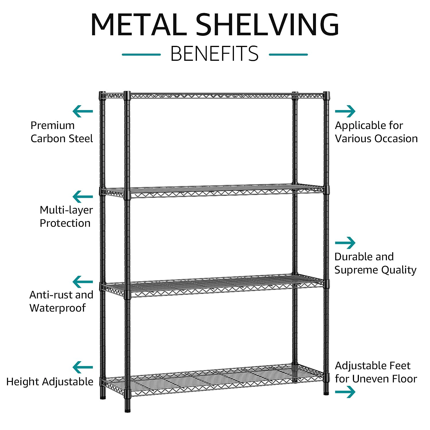 Flynama 4 Tier Black Wire Shelving 1400 LBS 45.3W x 15.8D x 59.4H in Adjustable Heavy Duty Standing Shelf Unit