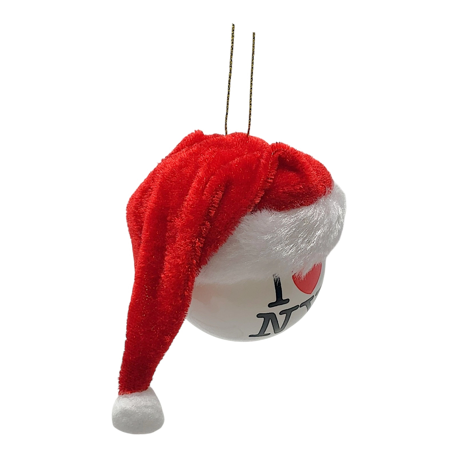 Kurt Adler I Love NY Ball with Fabric Santa Hat Plastic Christmas Tree Ornament 2.4 inch