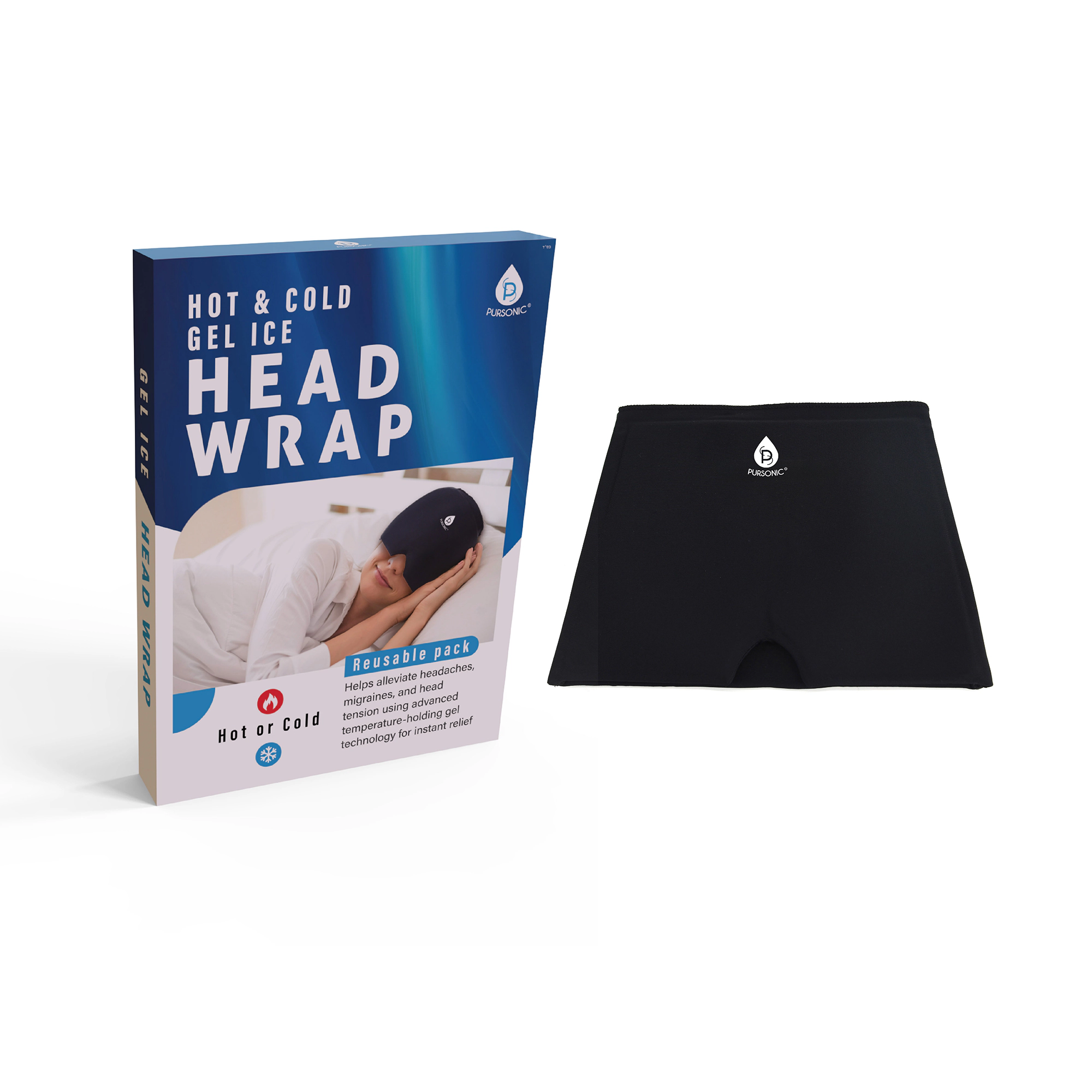 Pursonic Unisex Reusable Hot & Cold Gel Head Wrap Migraine Relief Cap
