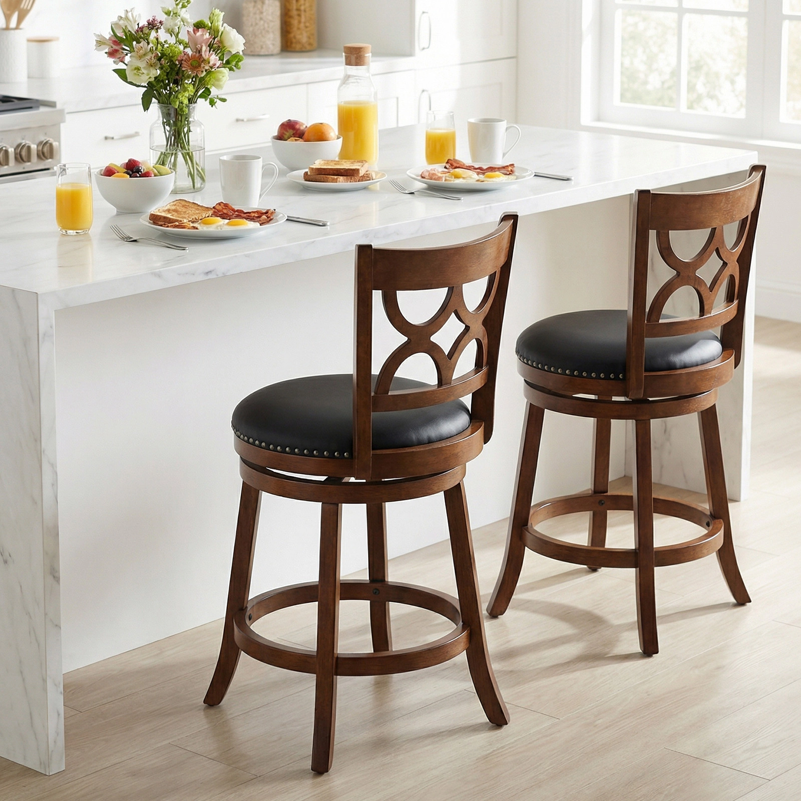 SUGIFT 360° Swivel Bar Stool 330-lb Capacity PVC Leather Seat Expresso