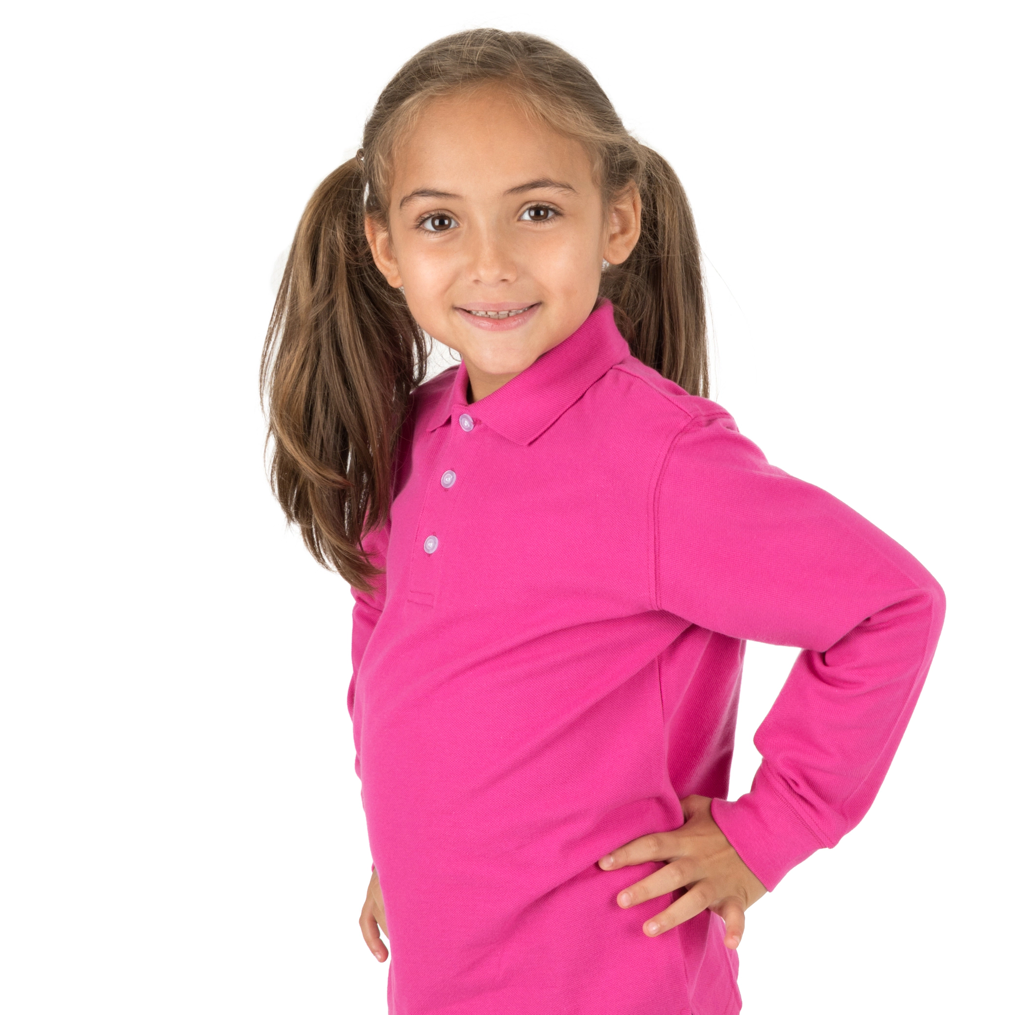 Leveret Girls Solid Long Sleeve Cotton Polo Shirt