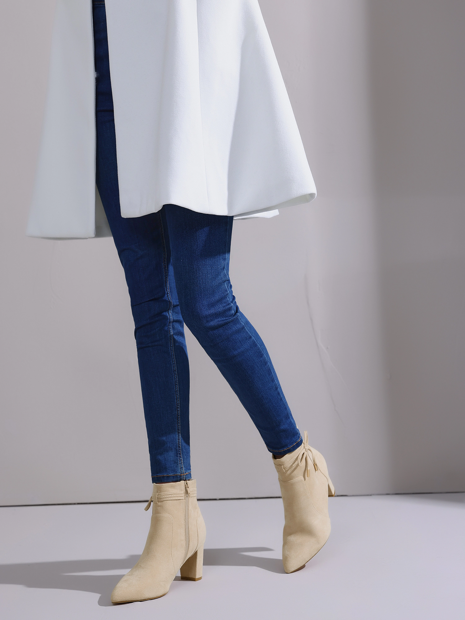 BLISSFUL STEP Women Perphy Bow Tie Pointed Toe Block Heel Ankle Boots Side Zipper