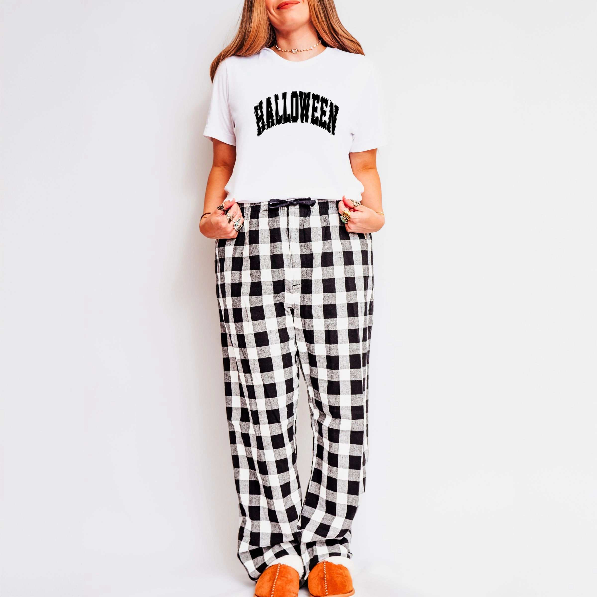Simply Sage Market - Women's Plaid Pants and Tee Varsity Halloween
