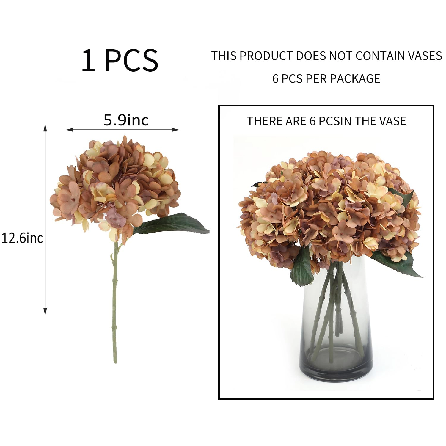 PUPWE 6White Hydrangea Artificial Flowers Silk Hydrangeas