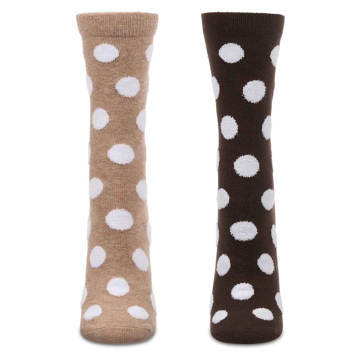 MeMoi 2 Pair Women's Cotton-Rich Crew Socks with Flocked 3D Polka Dots