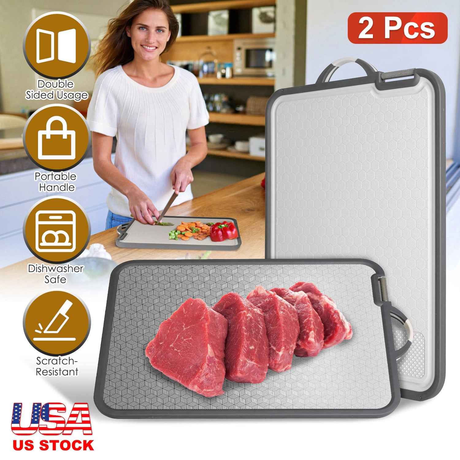 GBruno 2-Piece Double-Sided Cutting Board Set