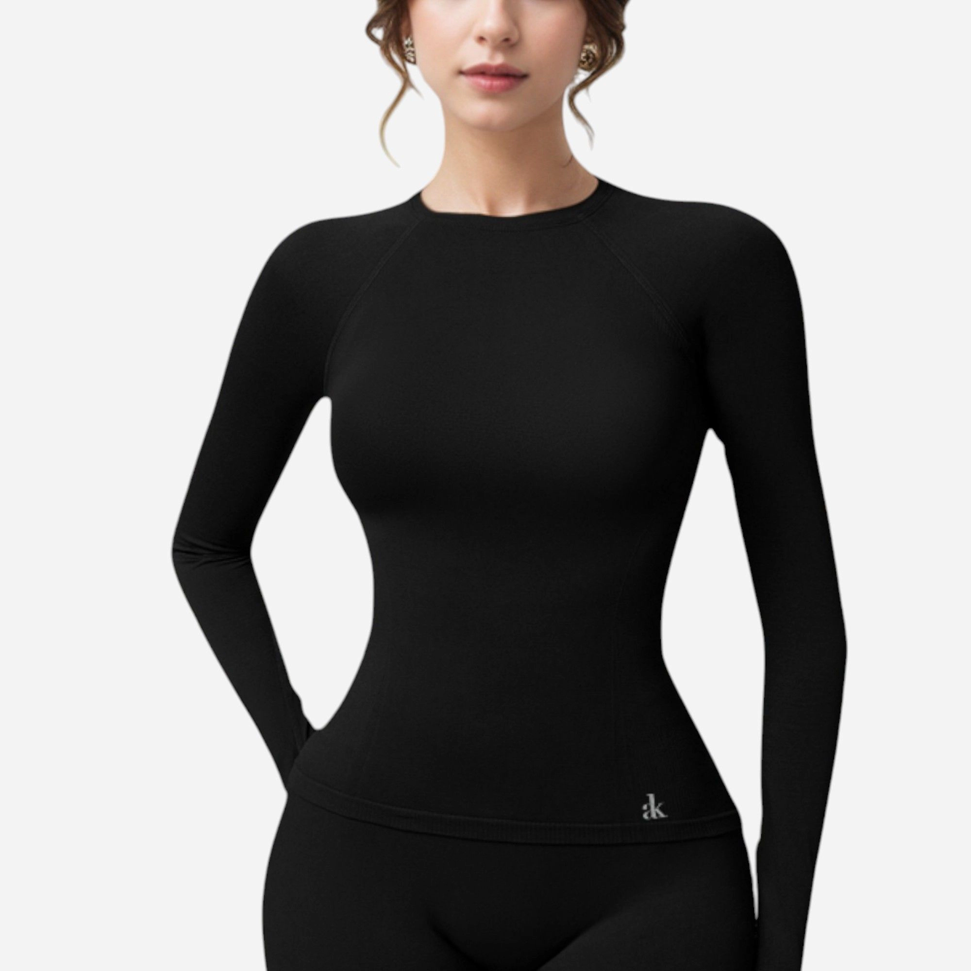 Anna-Kaci Women's Long Sleeve Fitted Crew Neck Top with Thumbhole Cuffs and Seam Detailing