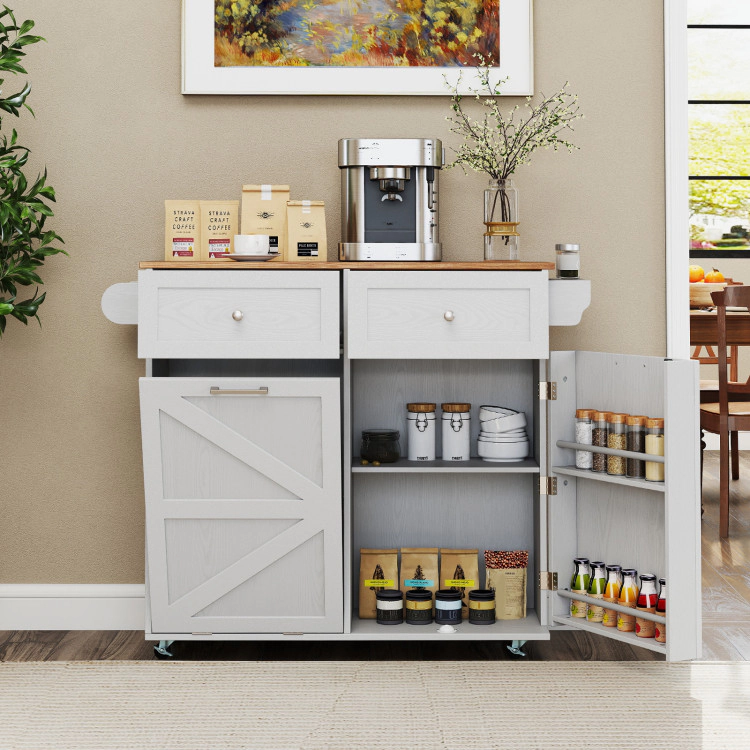 Hivvago Rolling Kitchen Island with Trash Can Cabinet and Rubber Universal Wheels