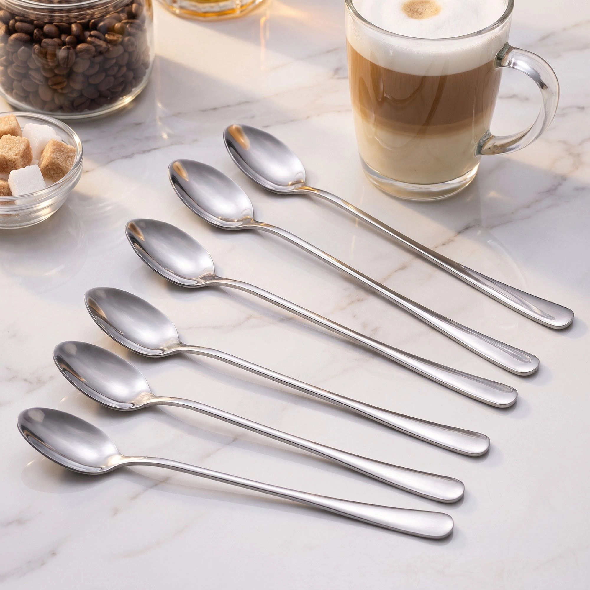 Alilang Women 6-Piece Long Handle Stainless Steel Coffee and Iced Tea Spoon Set