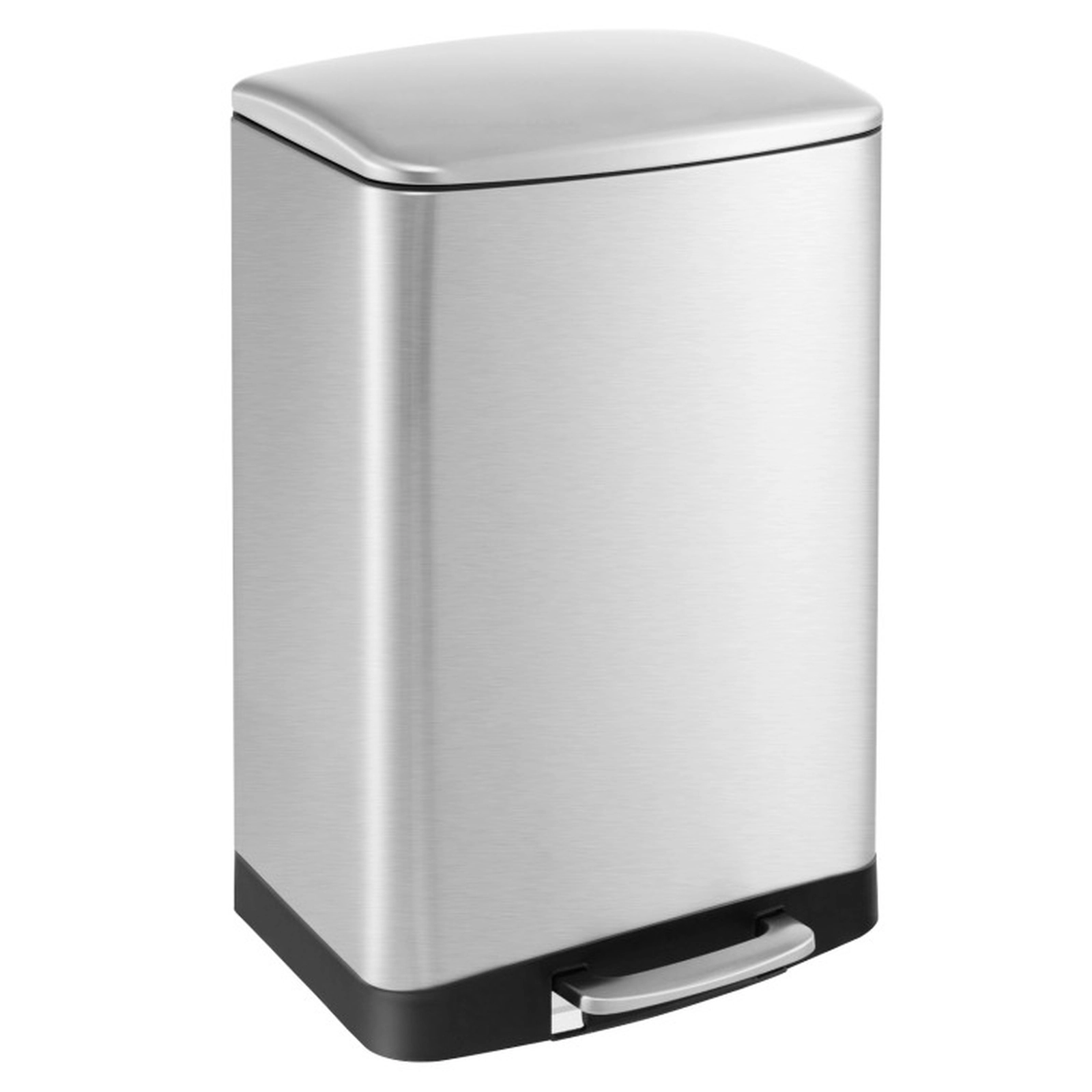 SUGIFT 3-Layer Stainless Steel Step Trash Can Soft Close Lid Lock Device 13.2-Gallon 85 Degree Opening 16-lb Silver
