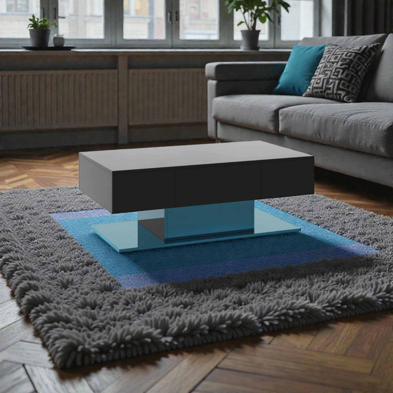 Hivvago Stylish Living Room Table with Built-In LED Lighting and Hidden Storage Drawers