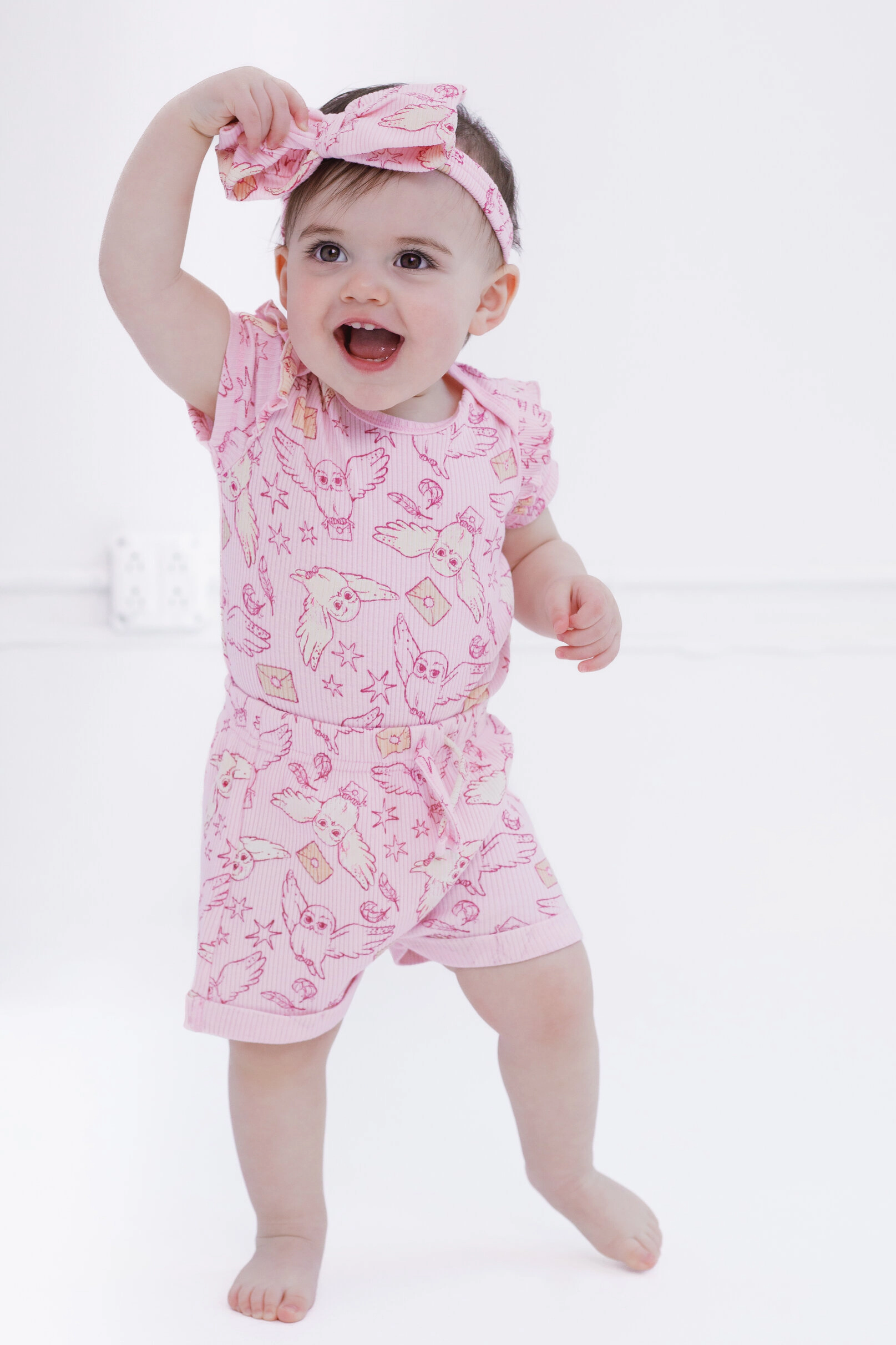 Harry Potter Hedwig Baby Girls' Bodysuit and Shorts Set with Headband