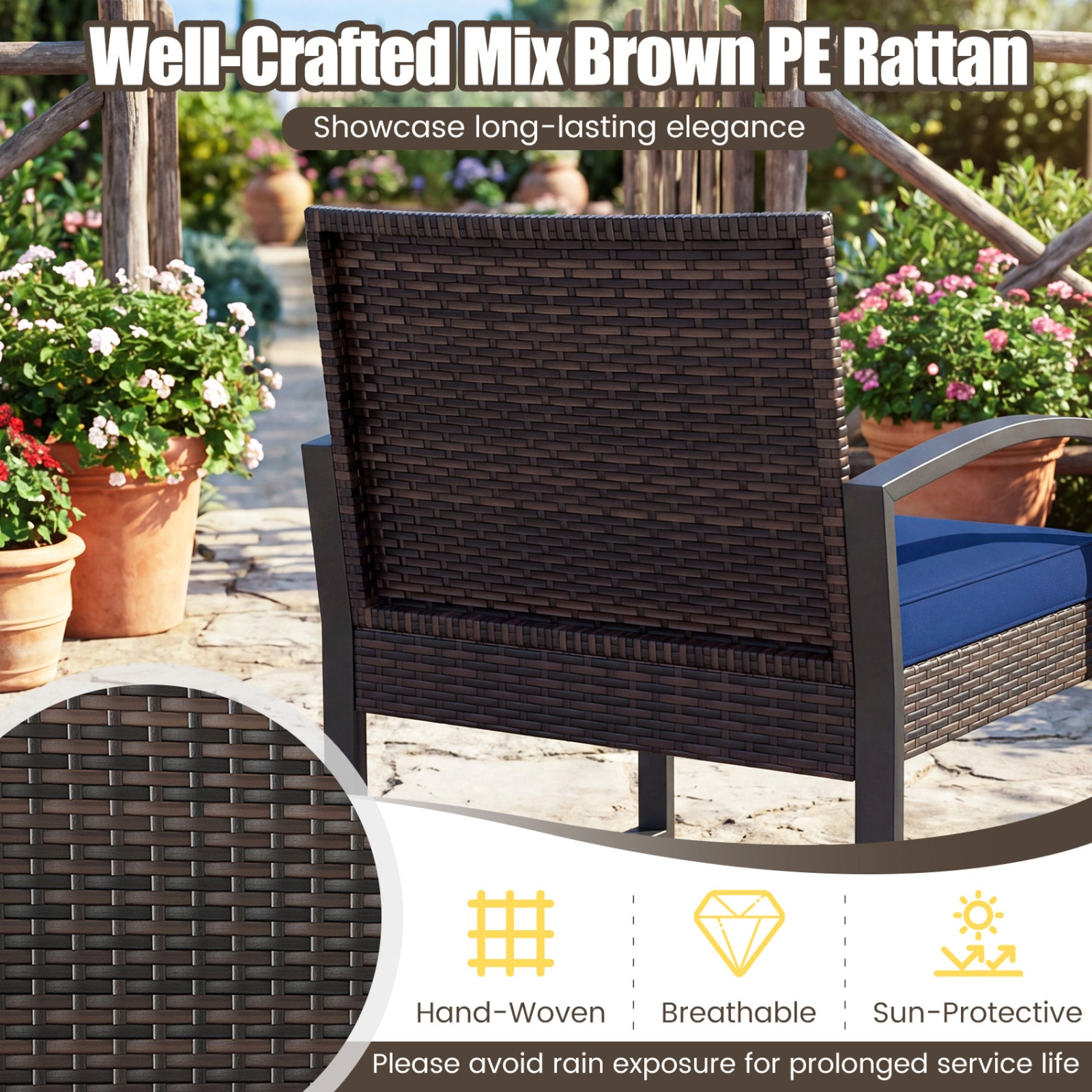 SUGIFT Patio Conversation Set with 2 Ottomans & Tempered Glass Side Table 400-lb Chairs 220-lb Ottomans 165-lb Table Mix