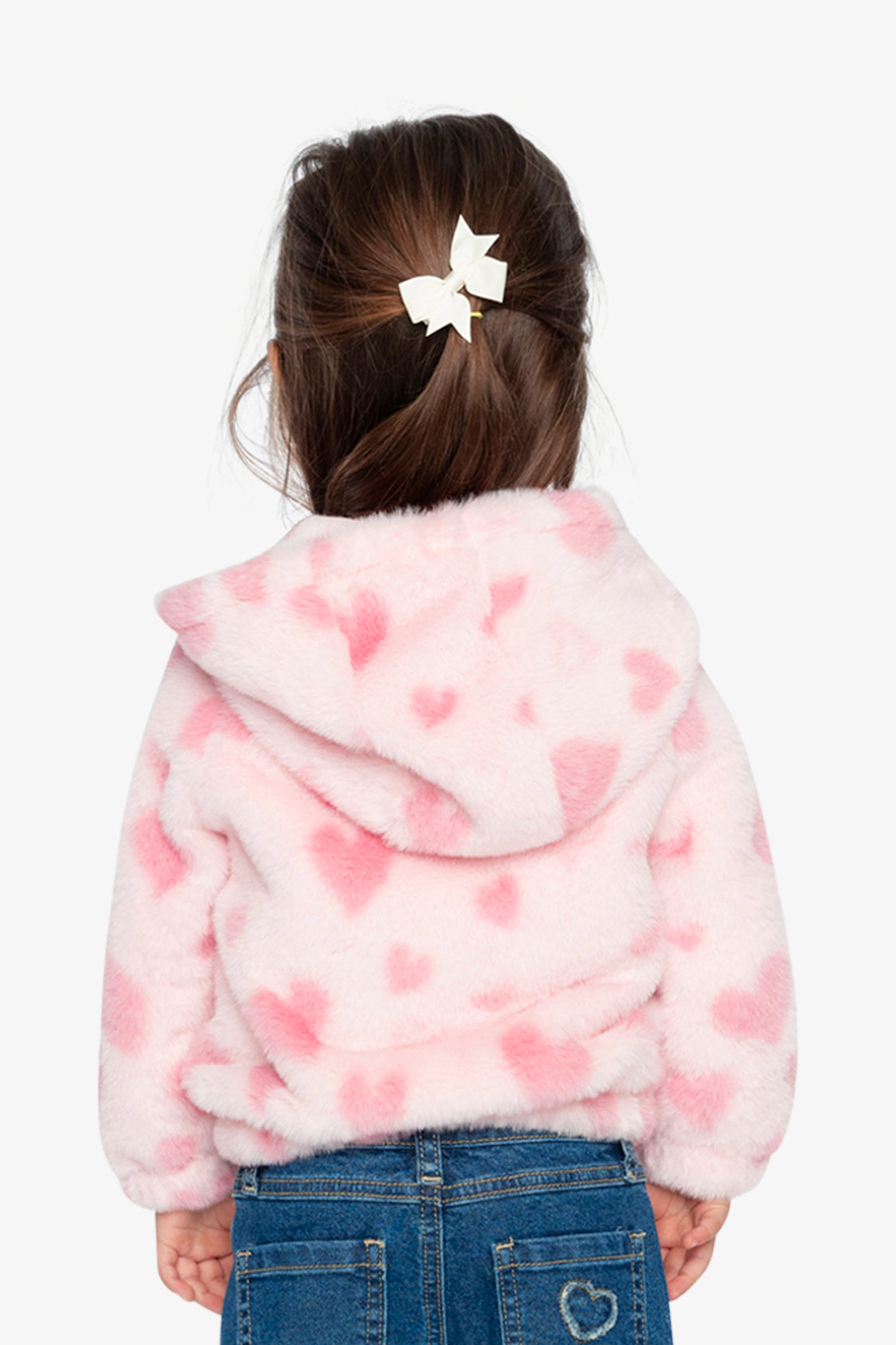 Deux par Girls Heart Jacquard Hooded Full Zip Faux Fur Jacket