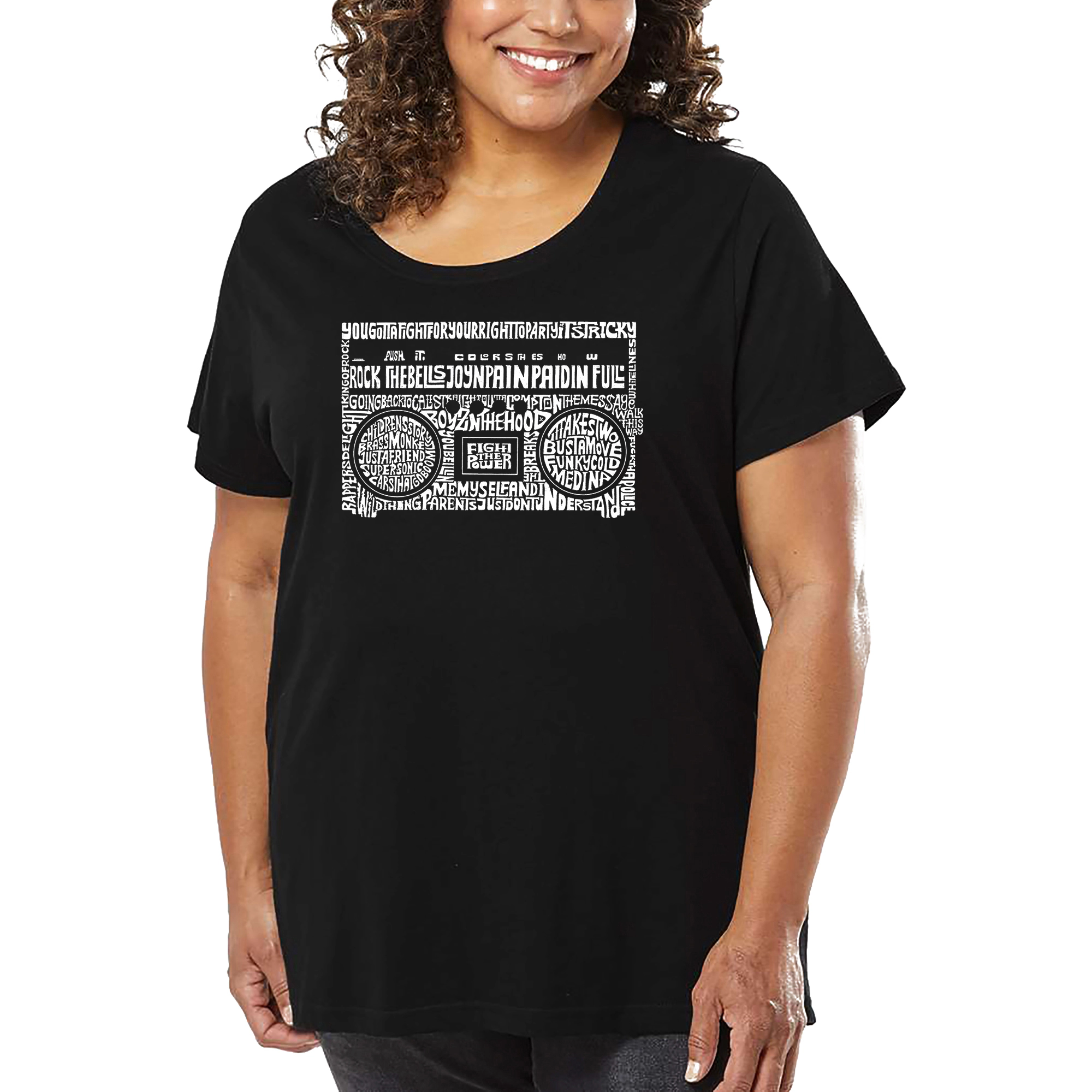 LA Pop Art Women's Plus Word T-Shirt - Greatest Rap Hits of The 1980's