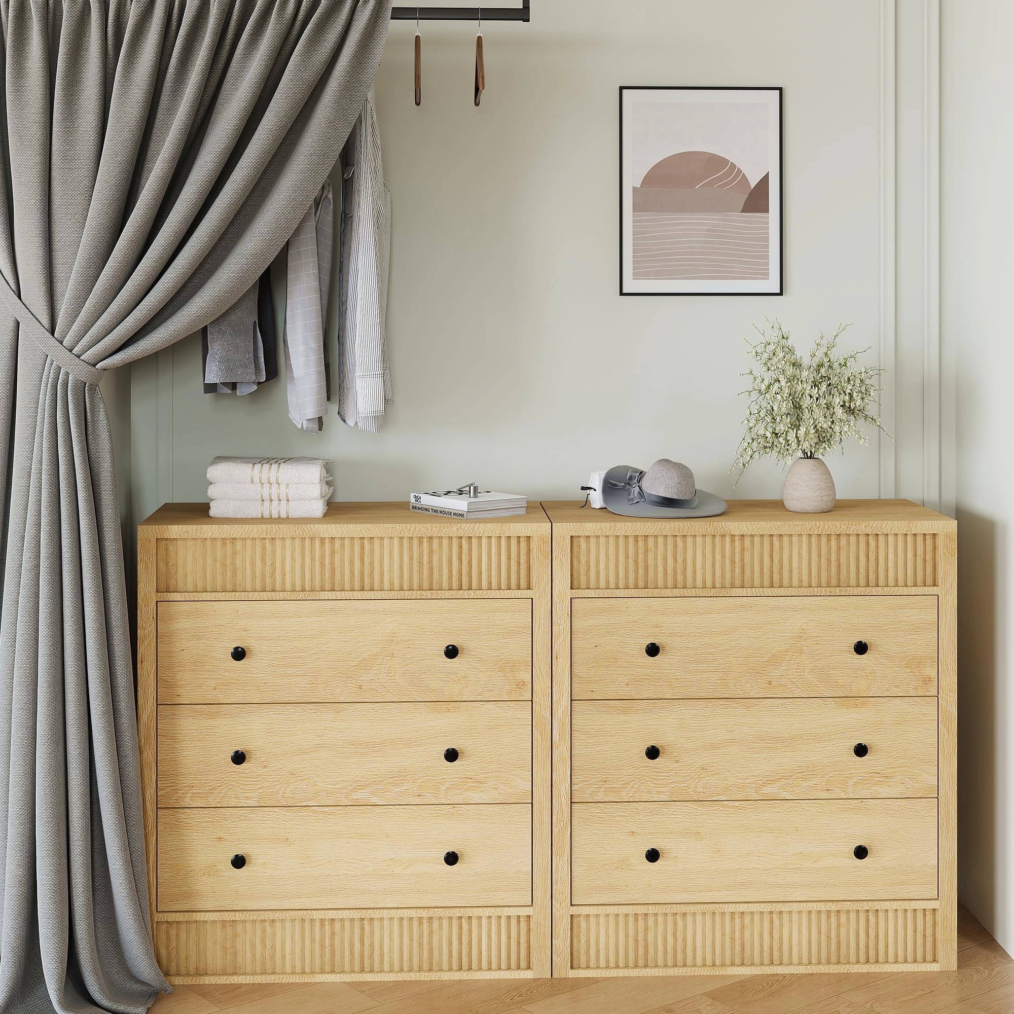 Fluted 3 Drawer Wooden Dresser, 31.5" Wide Modern Nightstand Storage Cabinet for Bedroom