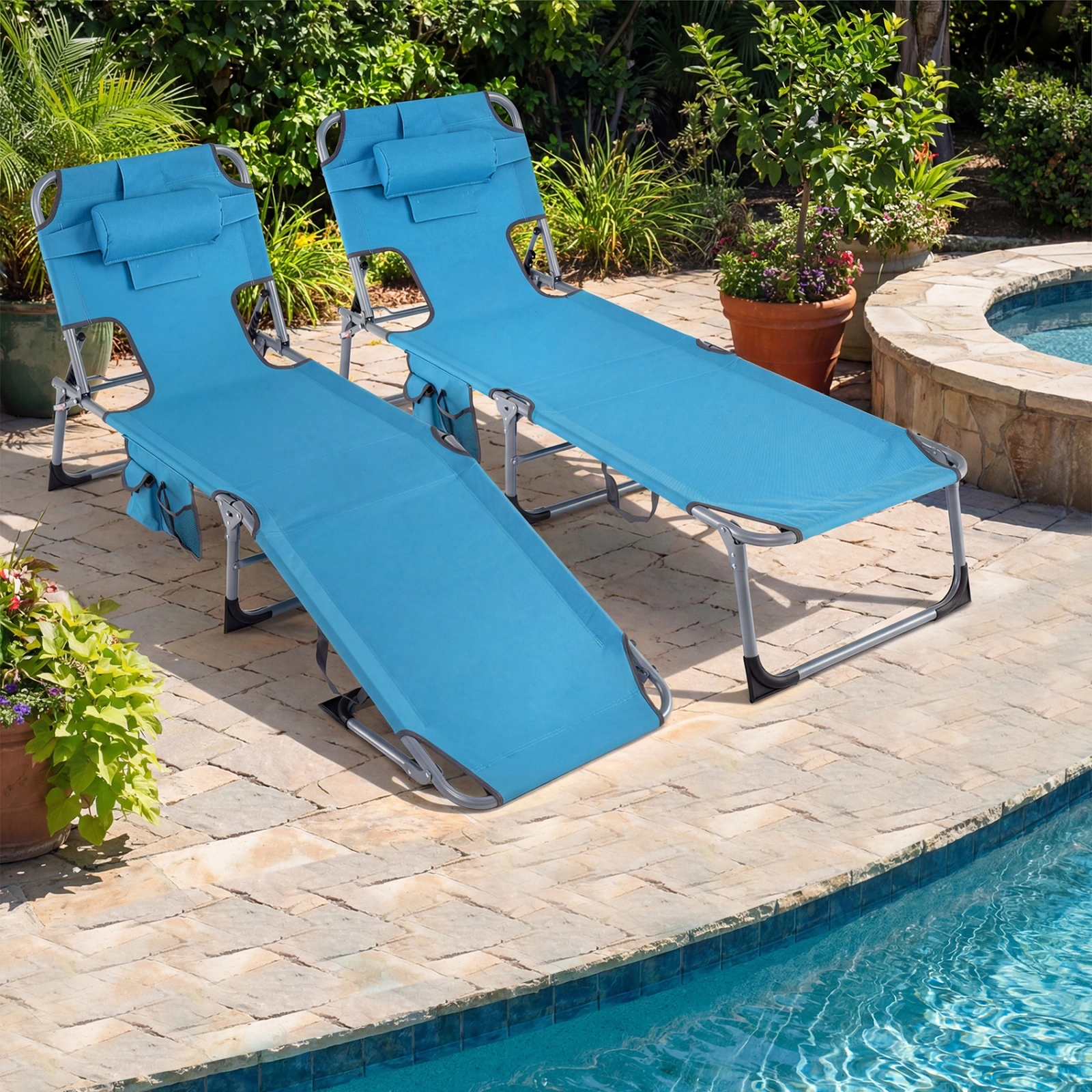 SUGIFT Folding Tanning Lounge Chair, Adjustable Recliner with Face and Arm Slots, Navy