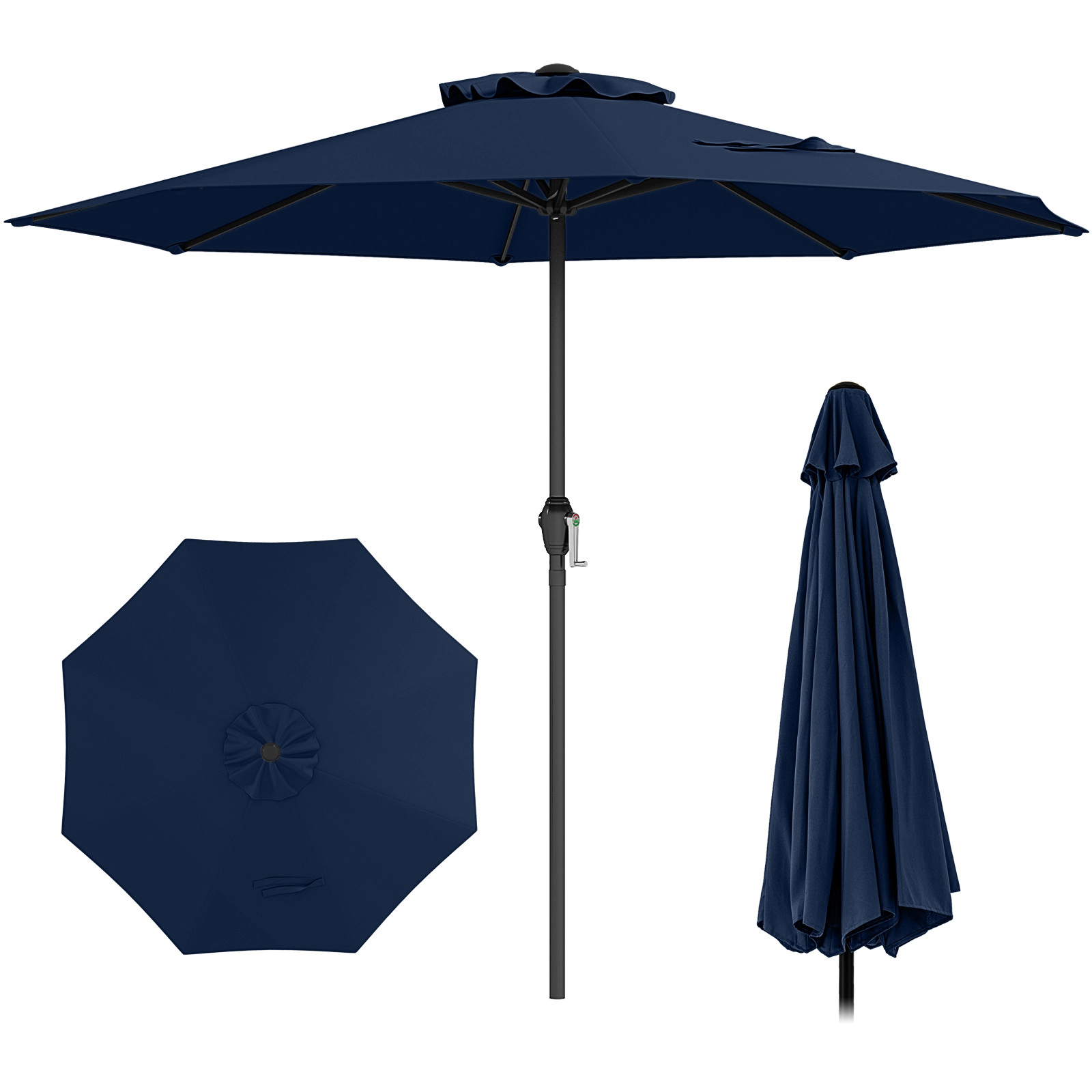 SUGIFT 8.5-ft Navy Blue Market Patio Umbrella, Crank Lift, 8 Ribs, Vented Canopy
