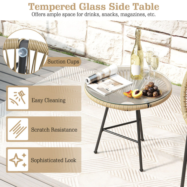 Hivvago 3 Pieces Patio Acapulco Furniture Bistro Set With Glass Table