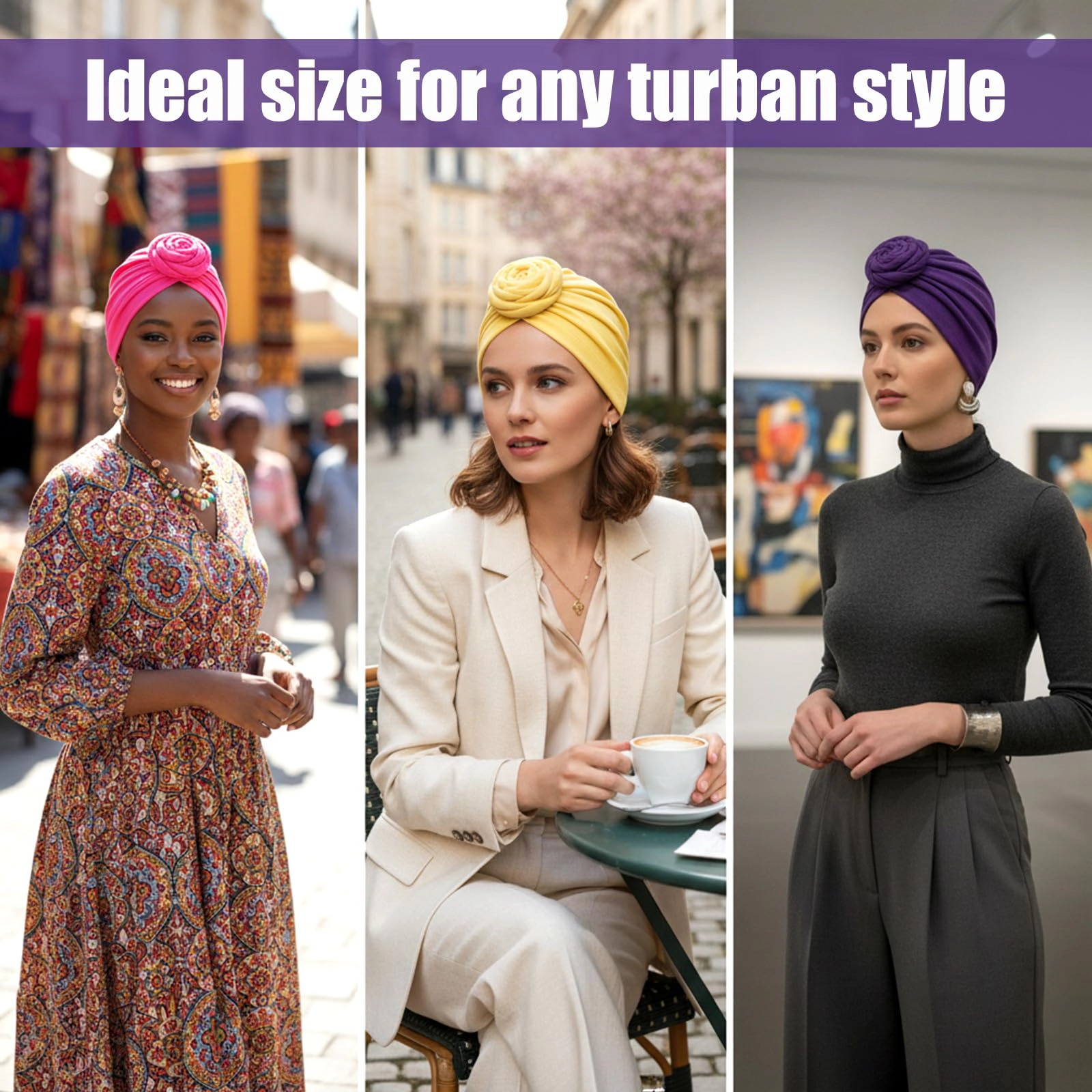 8 Women Turban Pre Tied Bonnet Hairwrap Flower Knot Beanie Cap Head Wraps Headband Hat  Stretch Turbans Caps