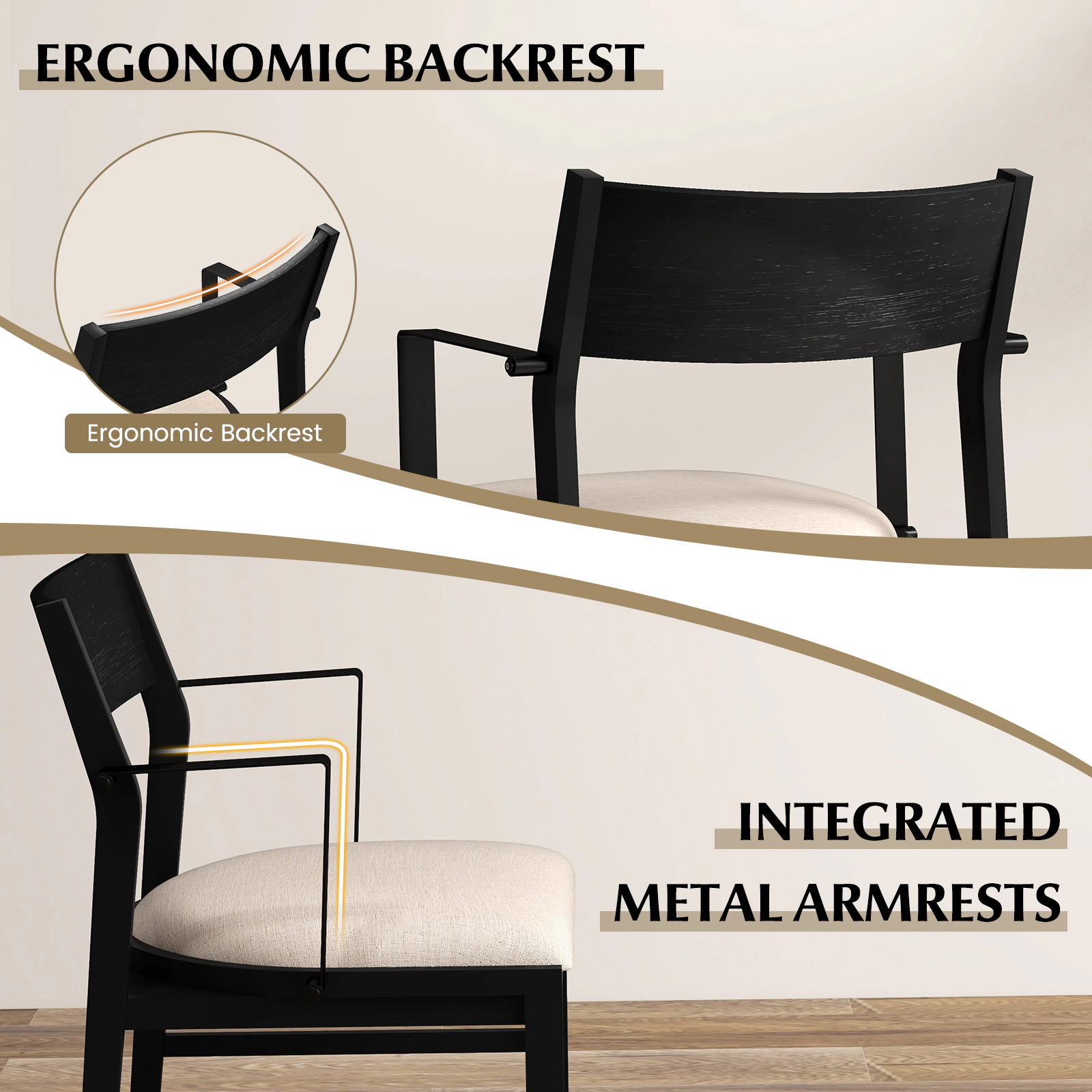 SUGIFT Dining Chair with Contoured Backrest and Padded Seat 400-lb Capacity 23.5-in Wide Set of 2 Beige