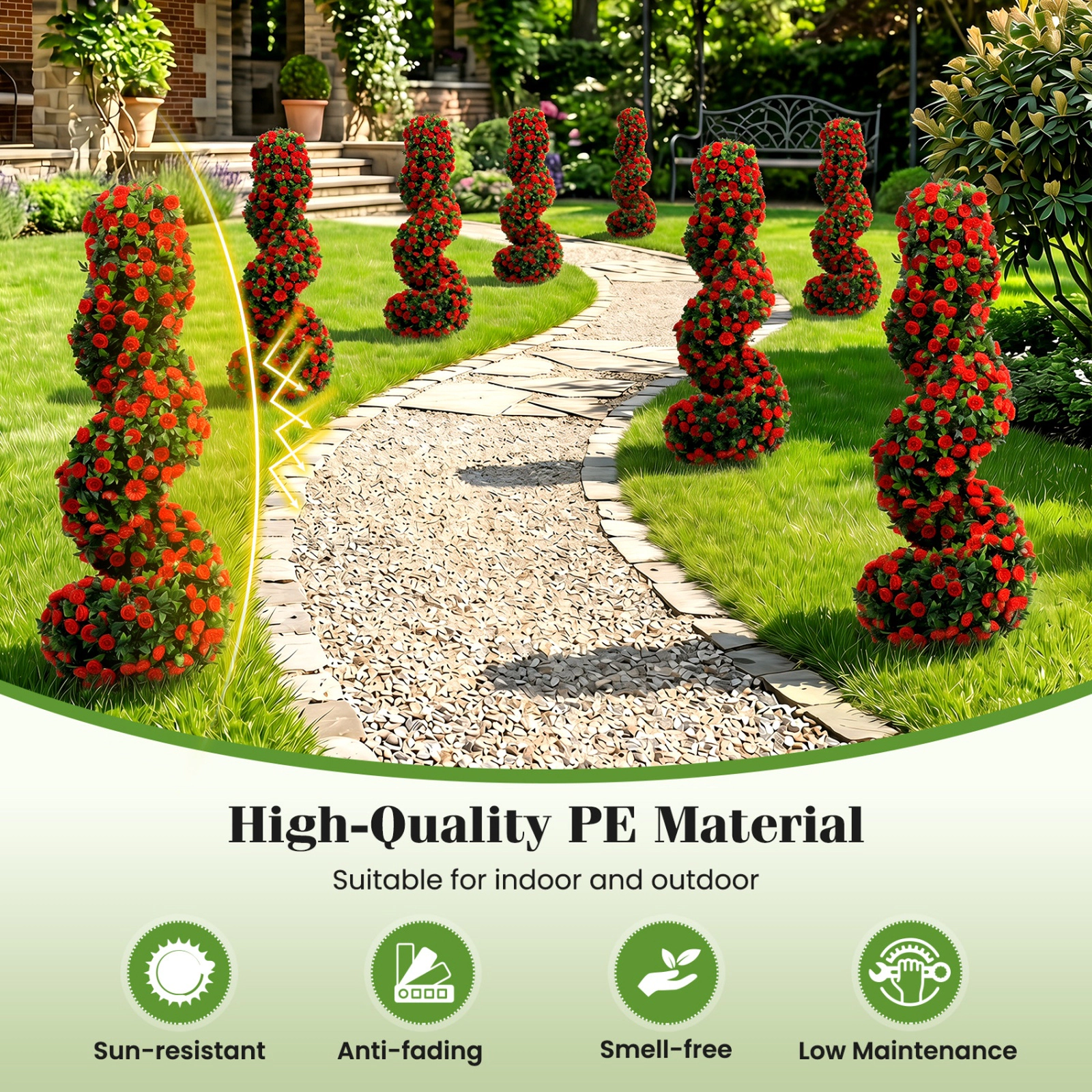 SUGIFT Set of 2 Spiral Shaped Sun-Resistant Artificial Topiary Trees 36-in x 14-in 6-in Ground Spike 5.5-lb Red