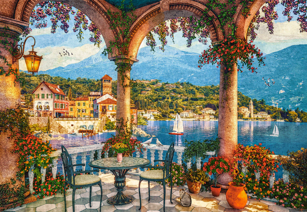 CASTORLAND 1000 Piece Jigsaw Puzzles, Mediterranean Veranda, Italian mountain lake, C-105120-2