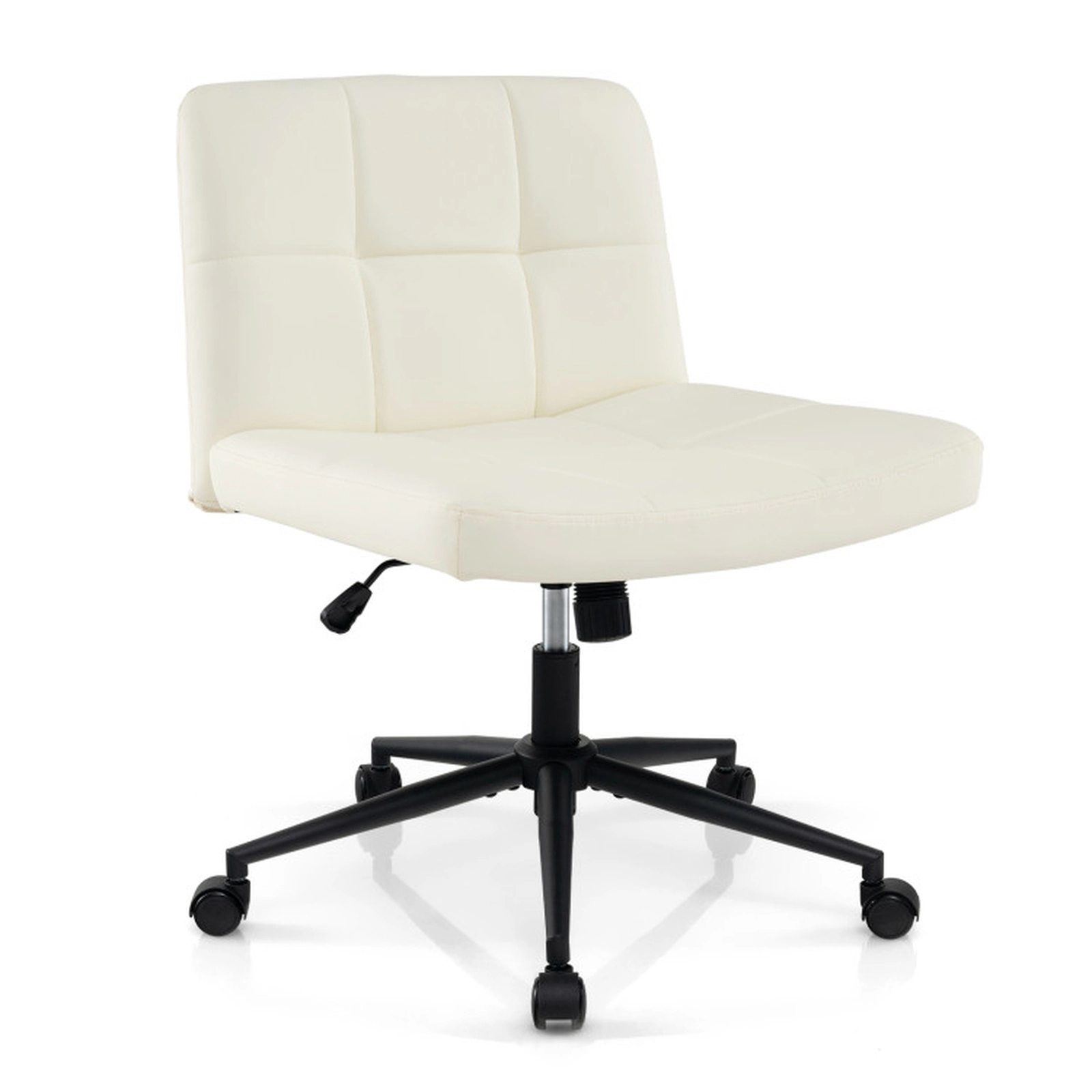 SUGIFT Oversize U-Shaped Cushion Armless Desk Chair with Rocking Mechanism 330-Lb Capacity Height-Adjustable Beige/Brown