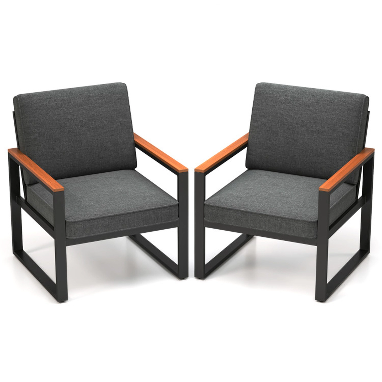 SUGIFT Set of 2 Aluminum Wood-Plastic Armrests Patio Armchairs 28.5-in x 27-in x 29.5-in 400-lb Capacity Gray