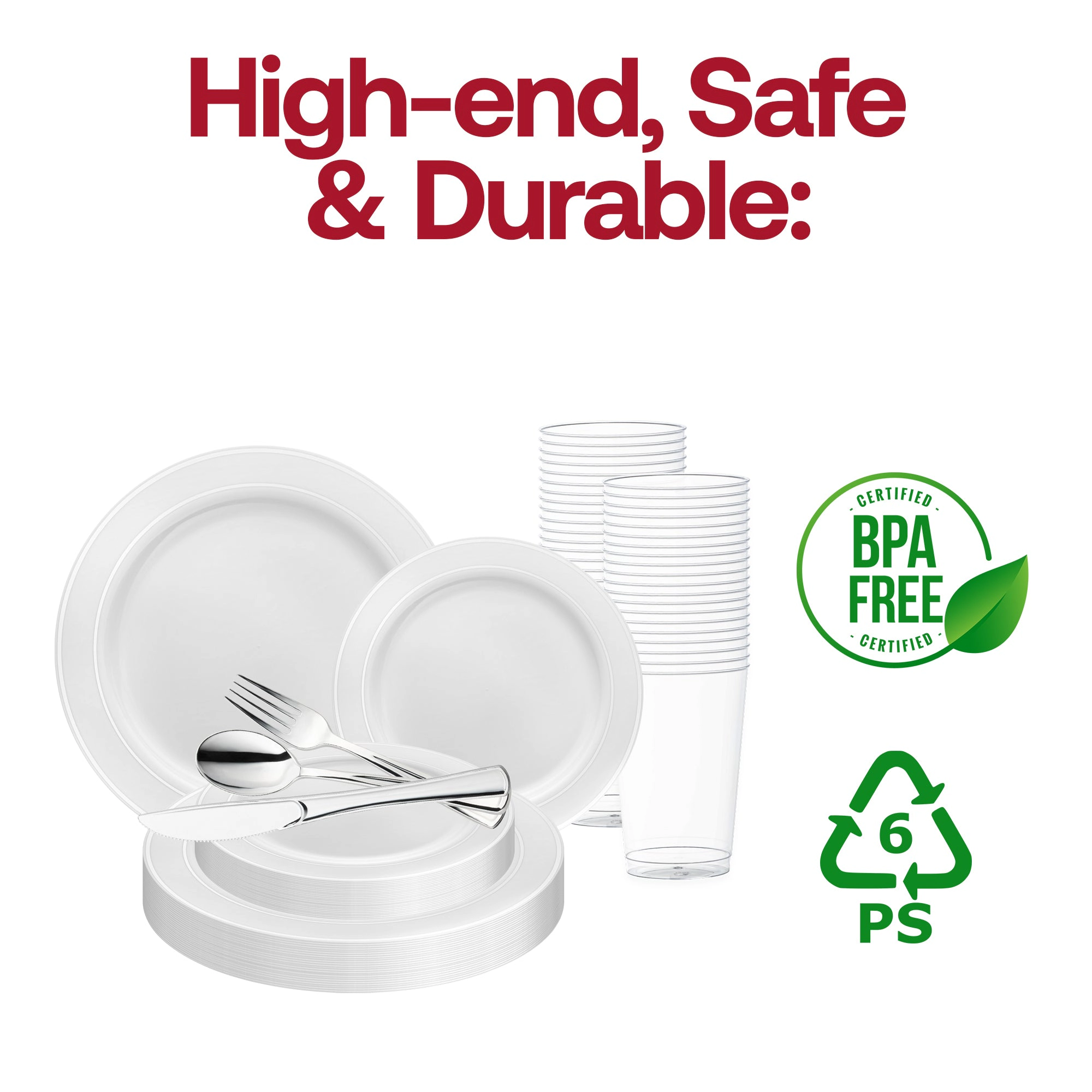 Smarty Had A Party White with Silver Edge Rim Plastic Wedding Value Set