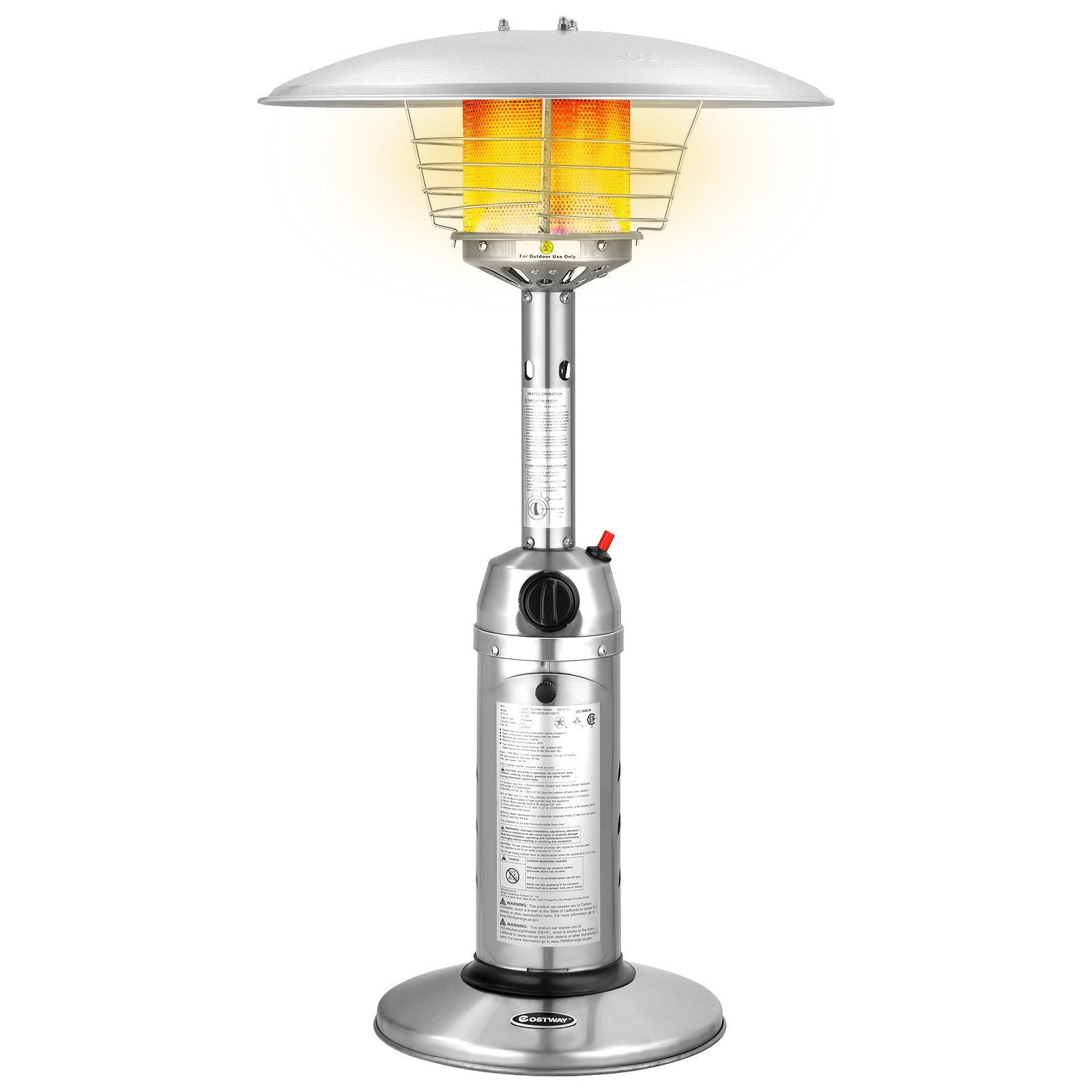 SUGIFT 13,000 BTU Tabletop Standing Propane Heater Steel Aluminum Body Uses 1.02-lb Propane Tank Black/Silver