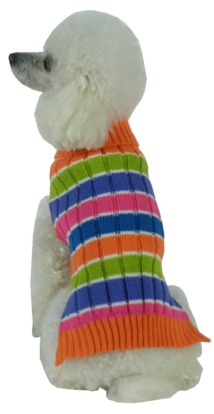 Pet Life ® Tutti-Beauty Rainbow Heavy Cable Knitted Ribbed Designer Turtle Neck Dog Sweater