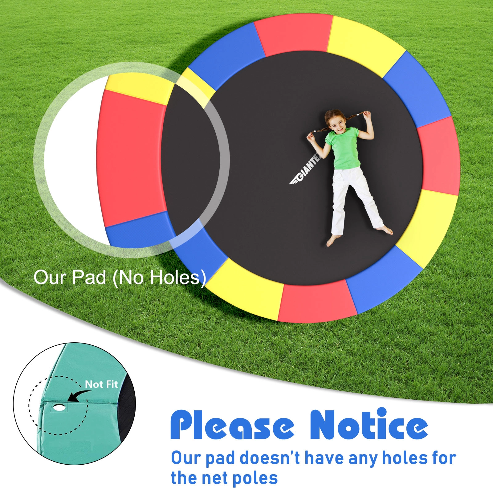 Hivvago 10 Feet Universal Spring Cover Trampoline Replacement Safety Pad-Multicolor