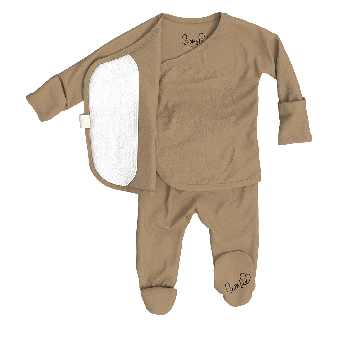 Bonsie Footie Mocha - Skin-to-Skin Wrap-Front Baby Onesie