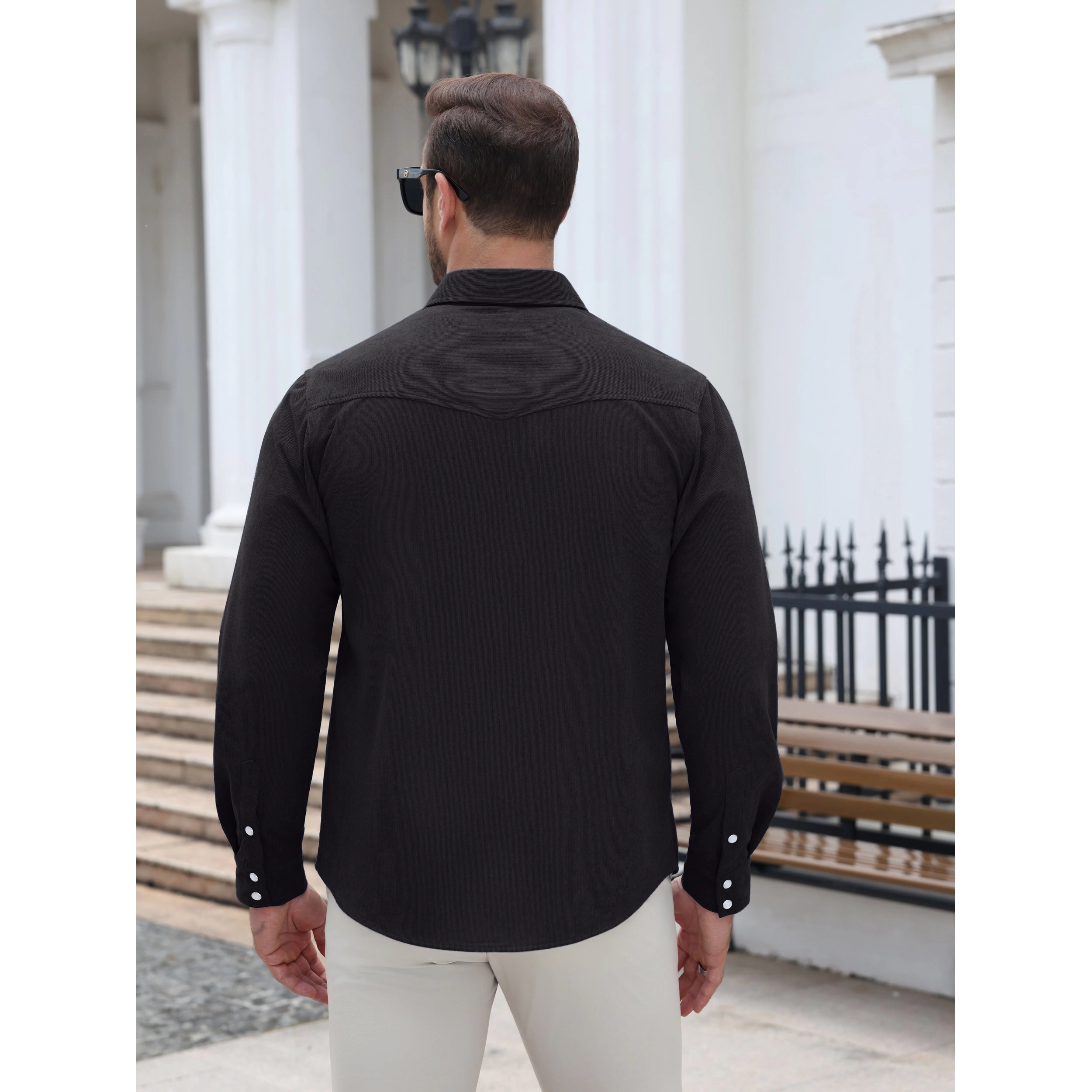 COOFANDY Men's Corduroy Pearl Snap Long Sleeve Western Shirt