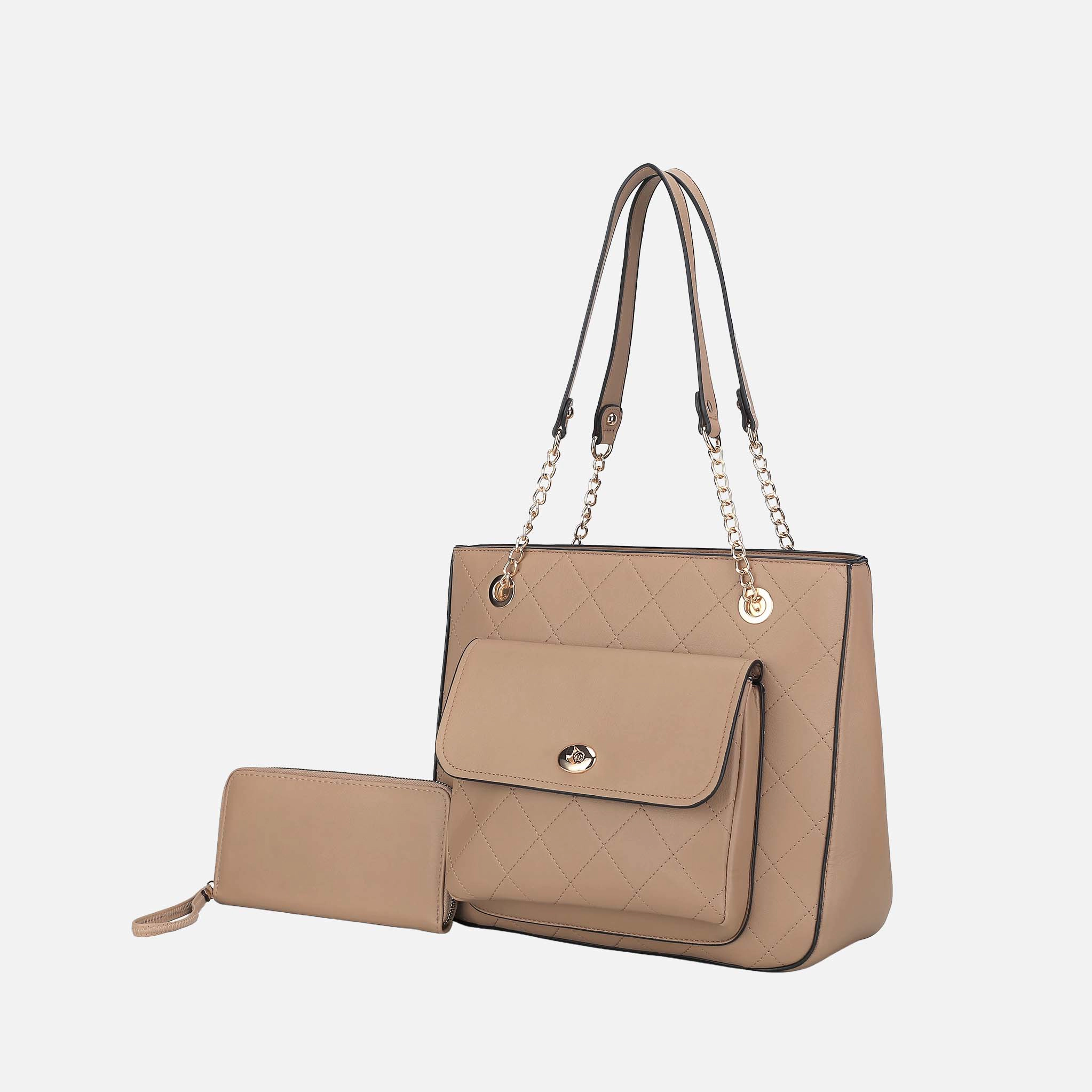 Mia K Collection Jenna Quilted Vegan Leather Shoulder Bag with Matching Wallet