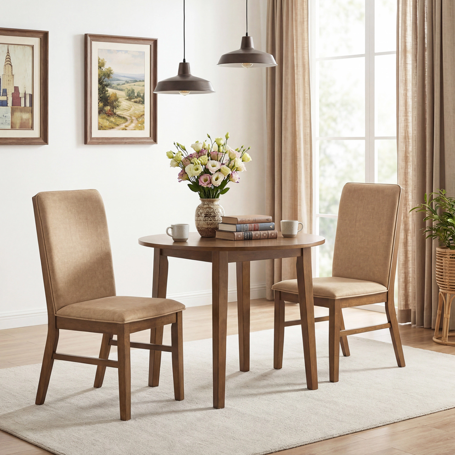 LJG Set of Upholstered Dining Chairs with Solid Rubber Wood Legs