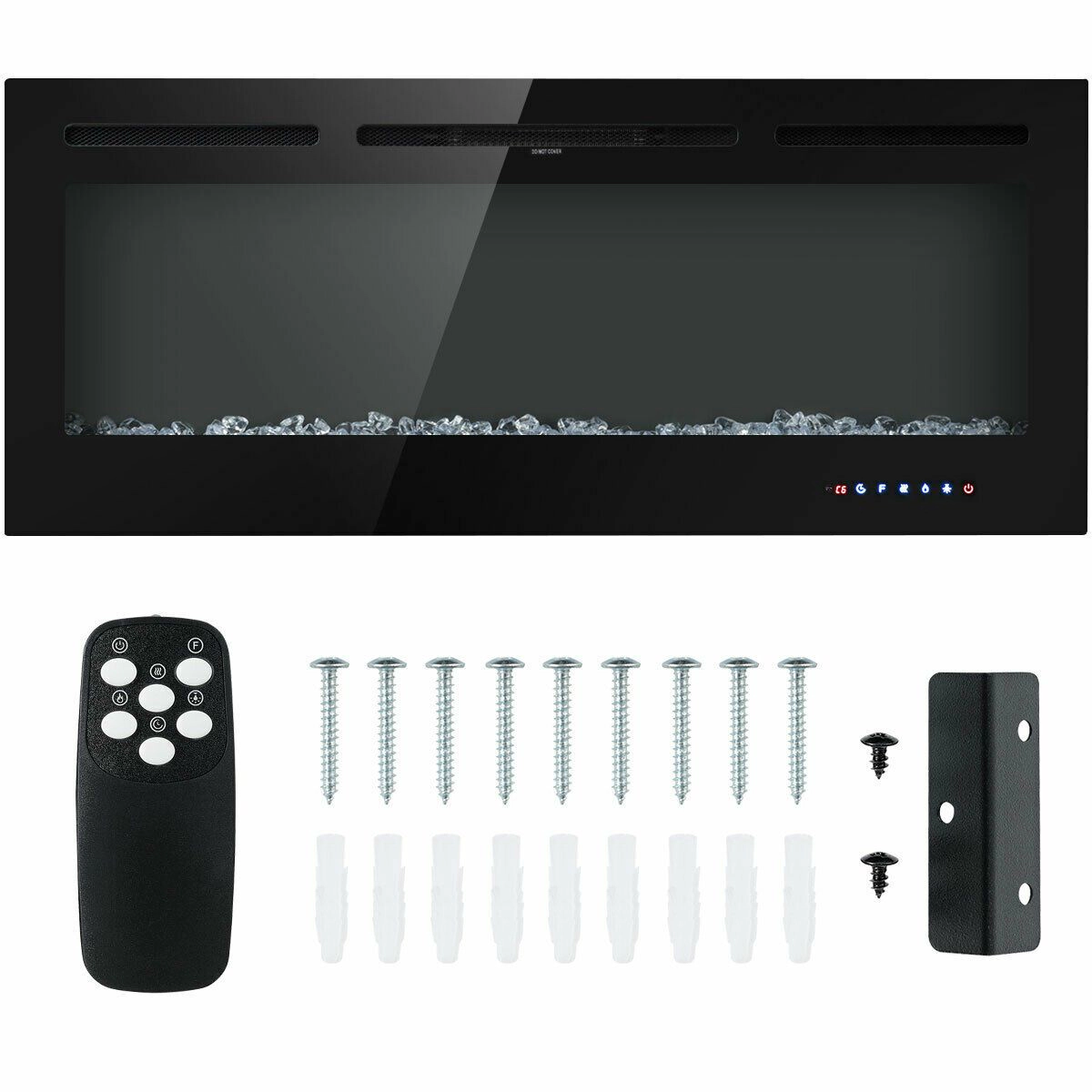 SlickBlue Black Wall Mounted Electric Fireplace Heater, 1500W, 9 Flame Colors, LED Screen, Remote