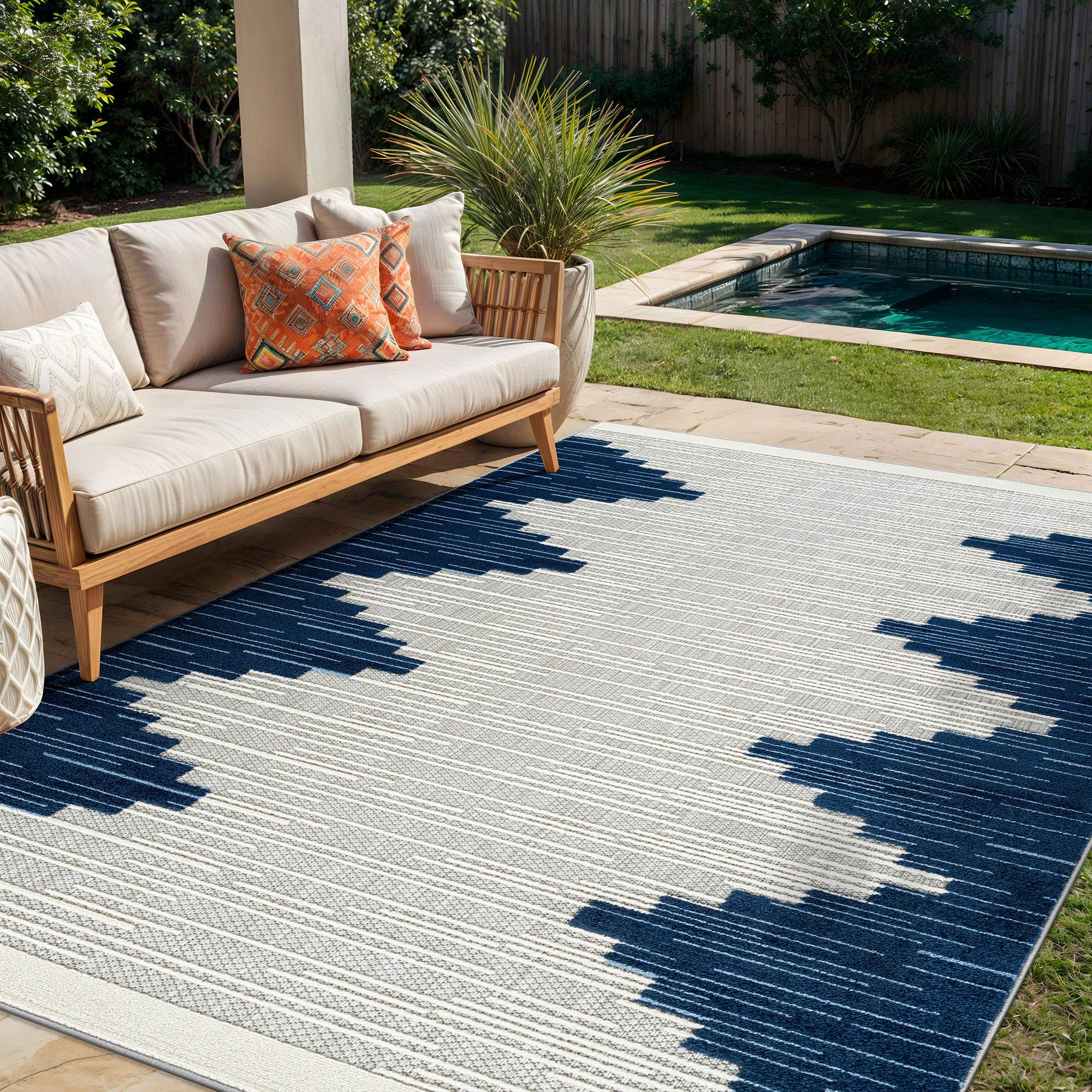 World Rug Gallery Indoor/Outdoor High-Low Textured Area Rug, Geometric, Easy-Clean Patio