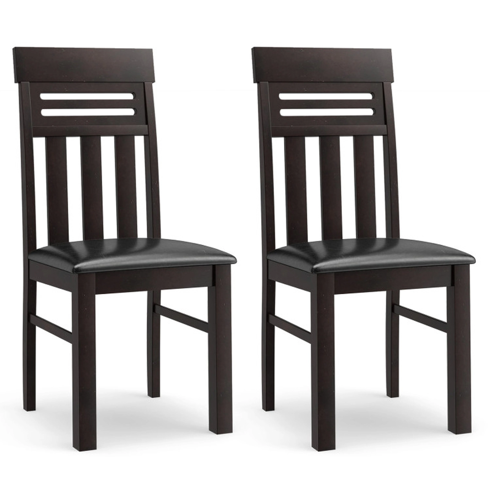 SUGIFT Set of 2 Brown Faux Leather High-Back Dining Chairs