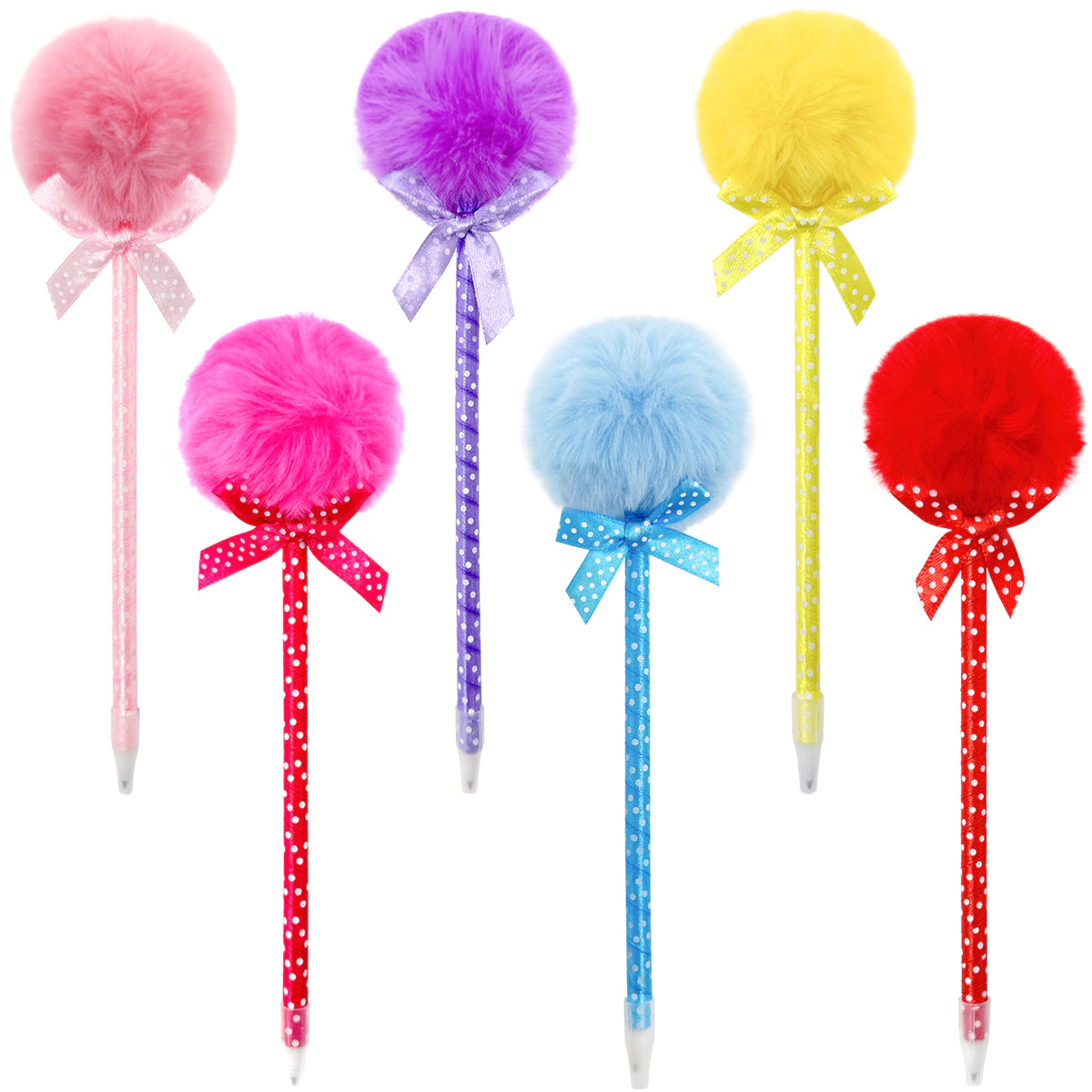 Wrapables Fluffy Ball Pom Pom Ballpoint Pens, Set of 6