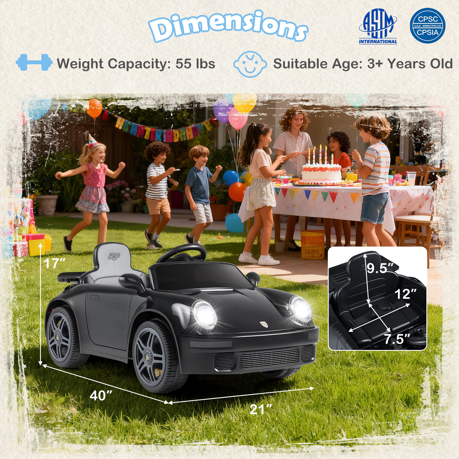 SUGIFT 12V Kids Electric Ride On Car Licensed RUF CTR with Remote Control and Music